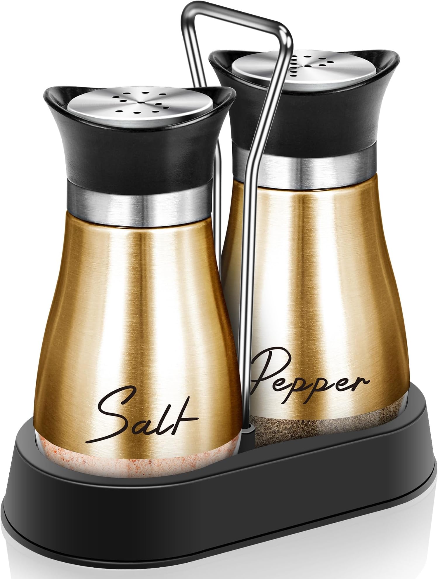 Arrozon Copper Salt and Pepper Shakers Set with Holder,4 oz Modern Farmhouse Kitchen Decor and Accessories for Restaurant, Wedding, Housewarming Gifts Refillable Design (Copper)