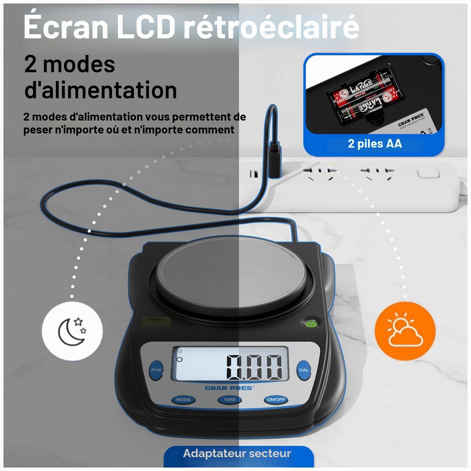 GRAM PRES Balance de laboratoire numérique - 600 g x 0,01 g | Précision électronique - Balance analytique scientifique - Pour bijoux, poudre, pièces de monnaie, etc.