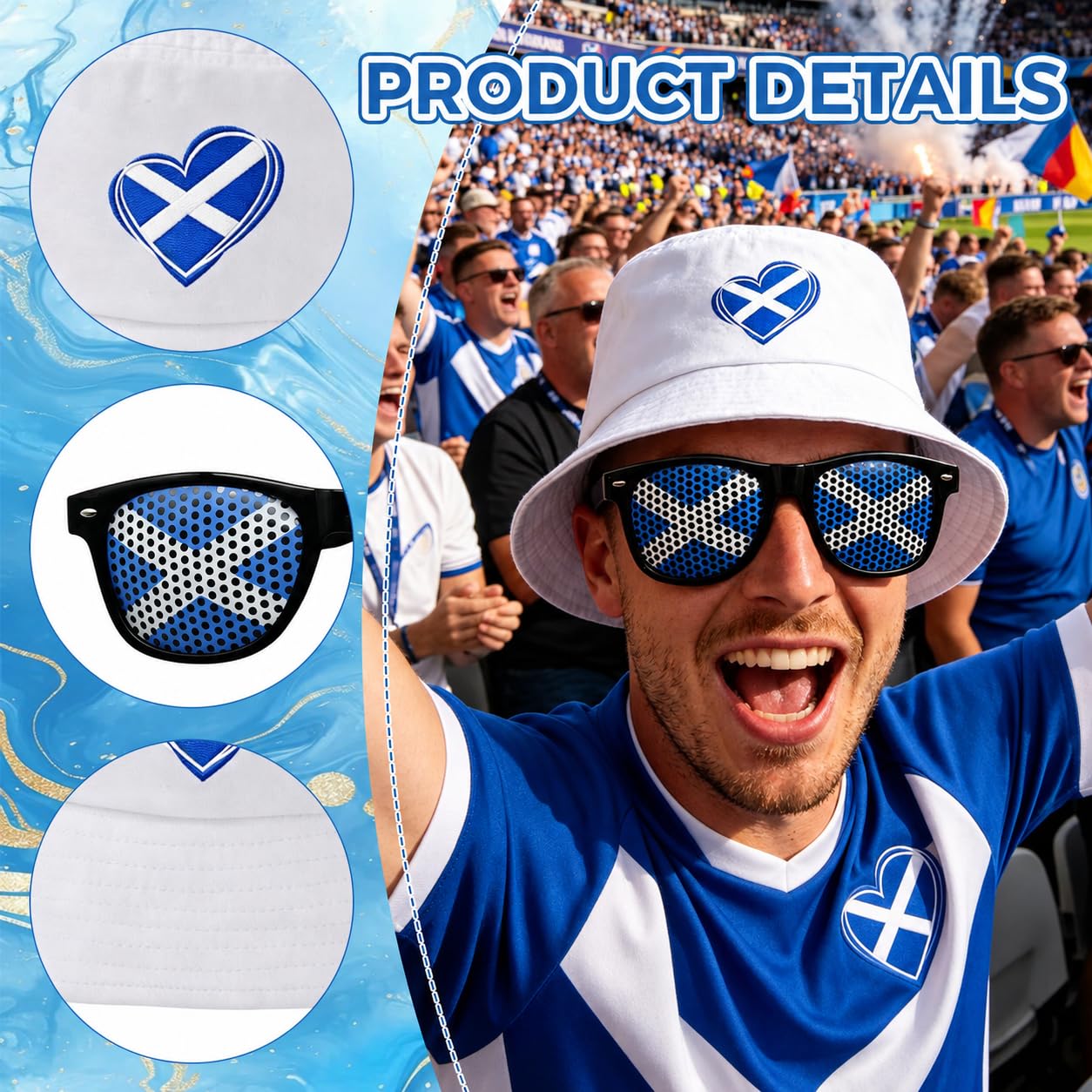 Scotland World Cup 2026 Merchandise Set with Reversible Scotland Bucket Hat, Saltire Sunglasses & Flags - Scottish Fan Gear for Men and Women at Pub, Stadium or Football Party — view 4