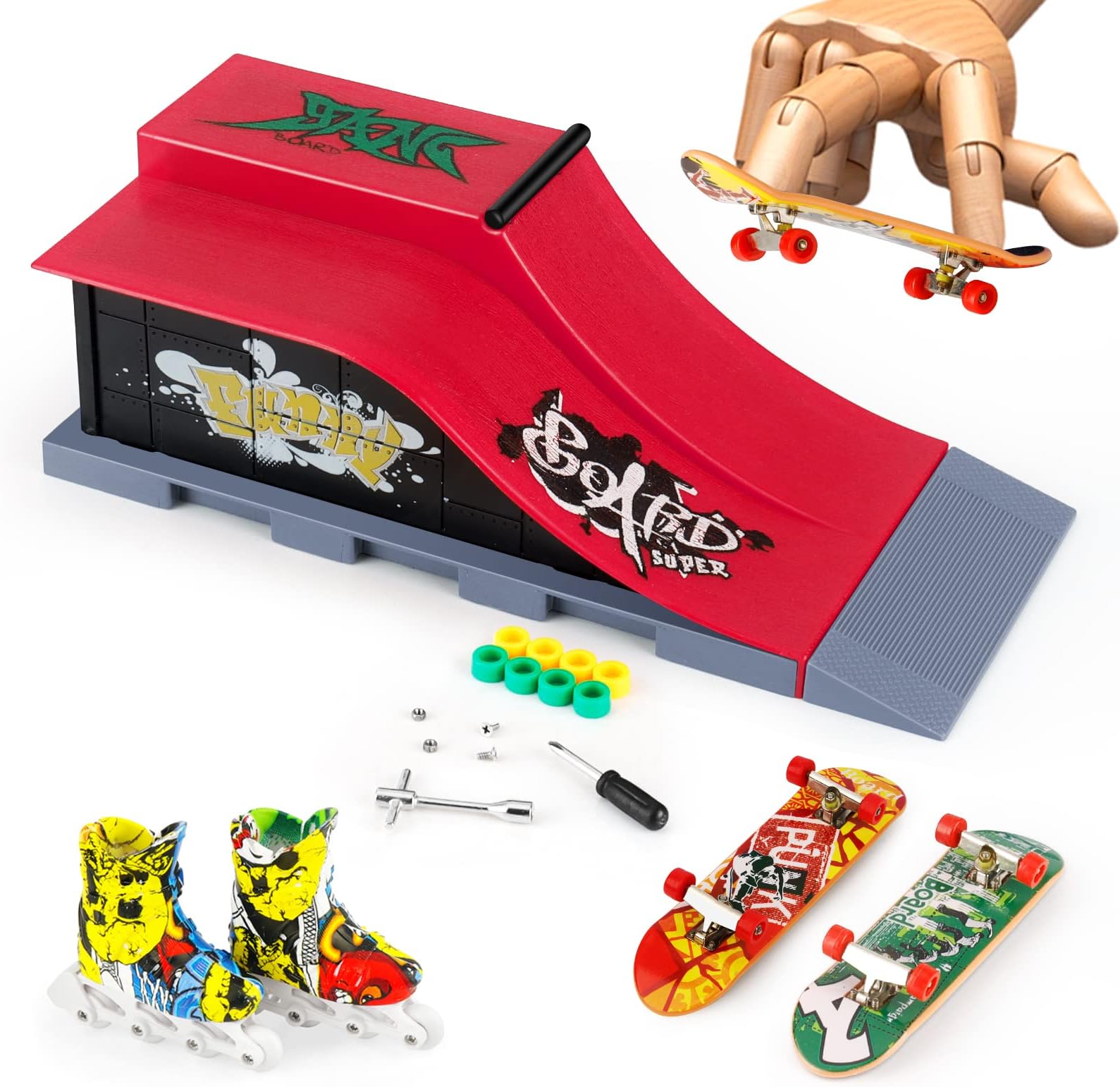 MOMSIV Mini Finger Skateboard and Ramp Accessories Set (E)