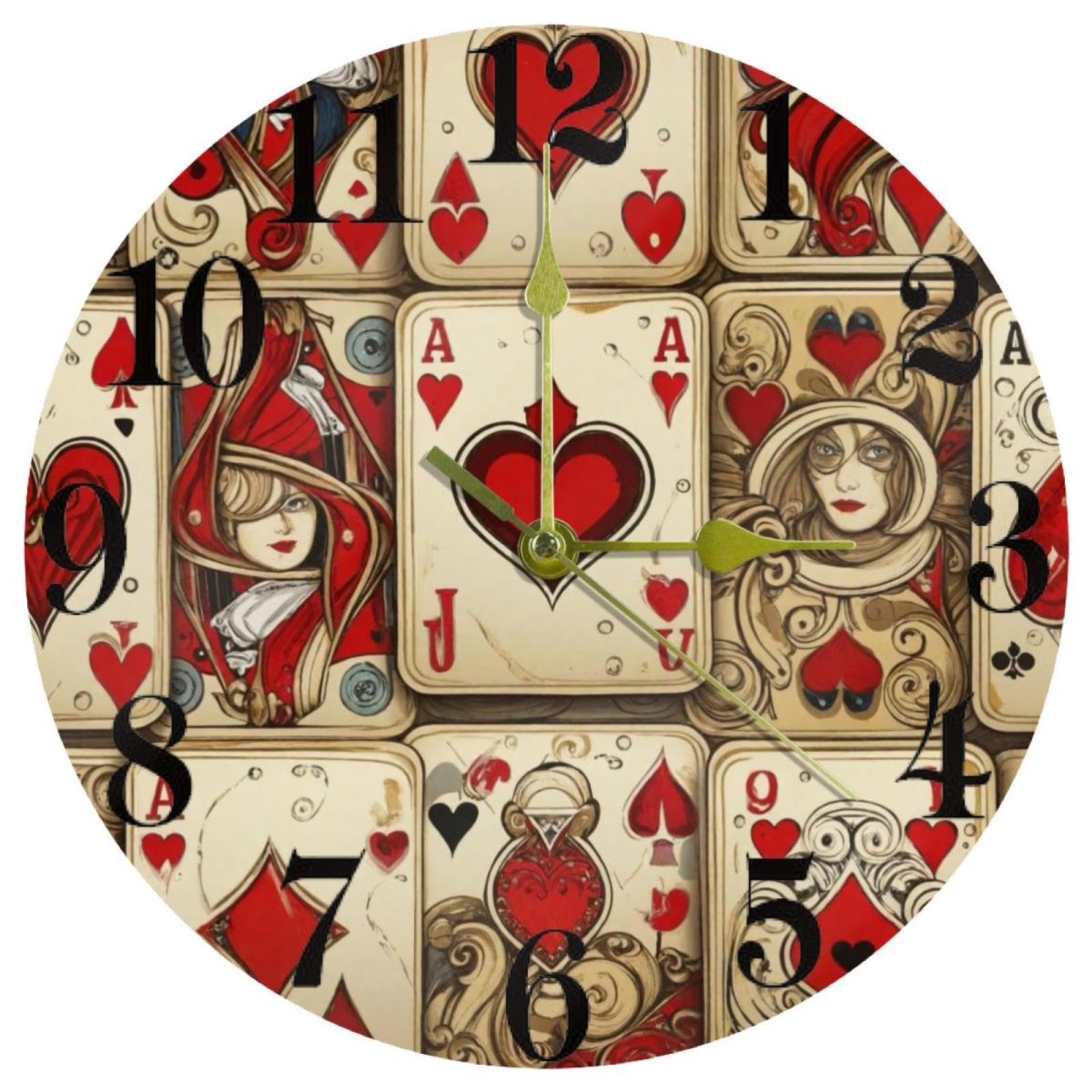 Horloge murale cuisine et bureau design carte de poker rouge sans bruit