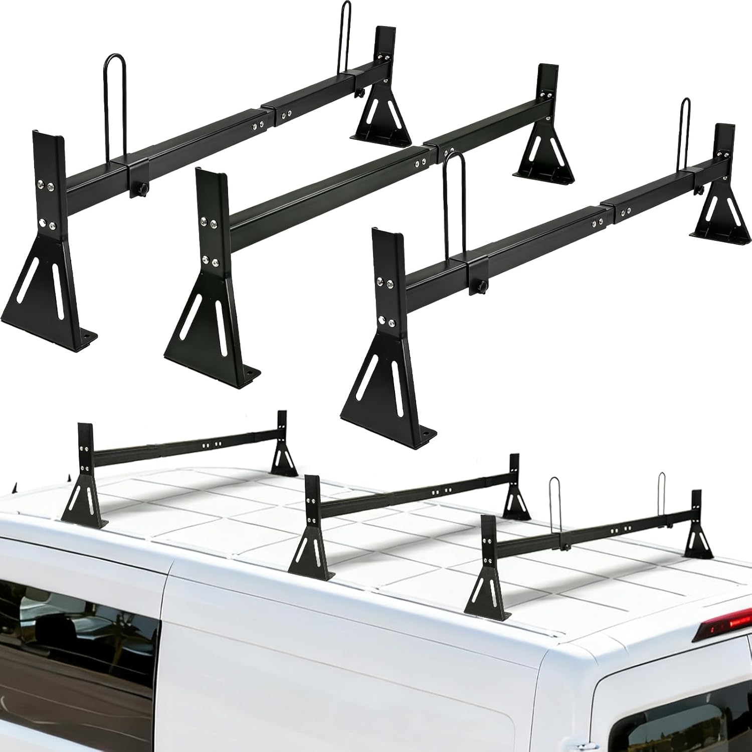 No Drilling Required Van Ladder Rack,Van Roof Rack with Cargo Stoppers,Compatible with Ford Transit150/250/350/Connect,2011-2025 Nissan NV 1500 2500 3500