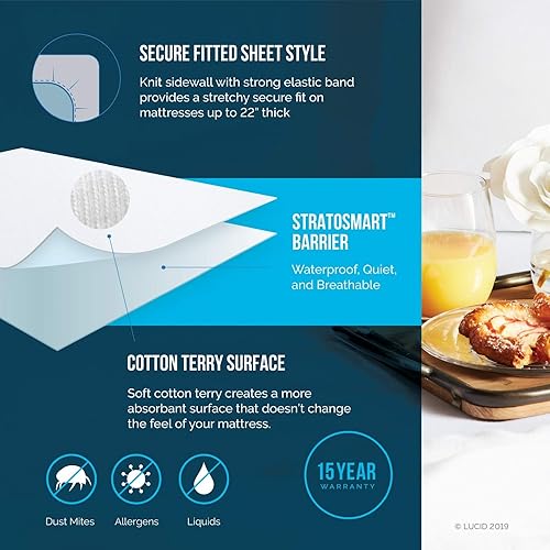 Miniatura 6 de LUCID Cubrecolchón de espuma viscoelástica de gel alternativo de 4 pulgadas + protector de colchón LUCID Premium hipoalergénico 100% impermeable,