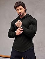 Vista 2 de COOFANDY Sudadera con capucha de entrenamiento de moda para hombre, ajuste muscular, mezcla de algodón, sudaderas de gimnasio de color sólido