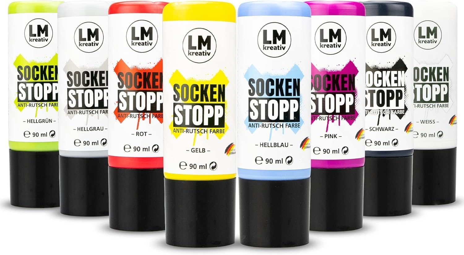 LM-Kreativ Socken Stopp Anti Rutsch Set (8 tlg.) - ABS Antirutsch, Sock Stop Creme, flüssige Sockensohle, Rutsch-Stop