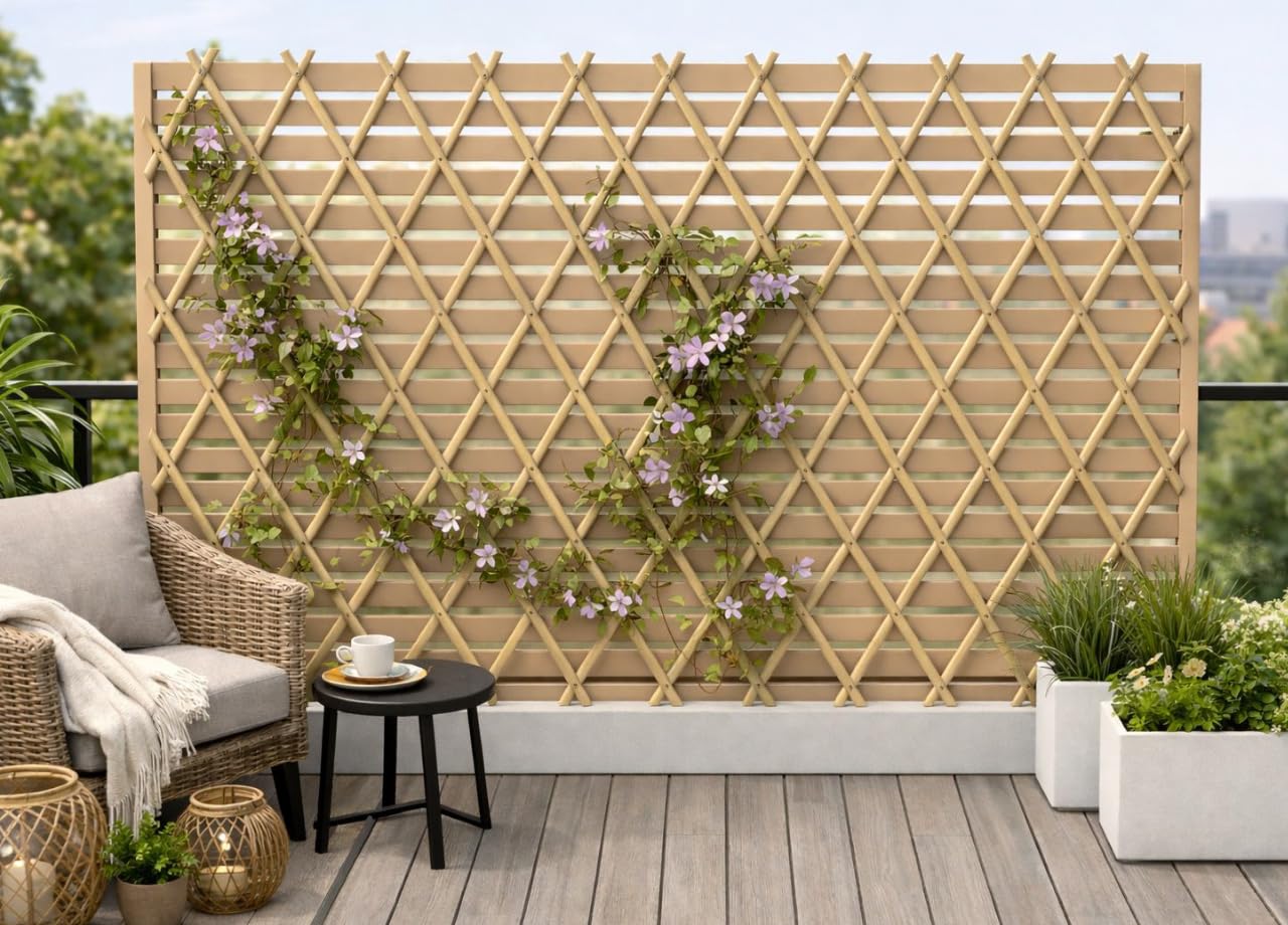 BIANCHERIAWEB Traliccio Estensibile in Legno per Piante Rampicanti Recinzione Giardino Balcone 150x200 Naturale
