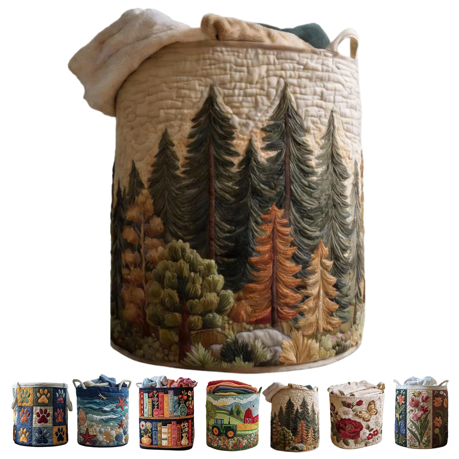 Large Quilted Laundry Basket Foldable Laundry Hamper with Handles Cute Boho Quilted Storage Basket, Quilted Laundry Basket Boho Fabric Floral Storage Hamper for Clothes Toys