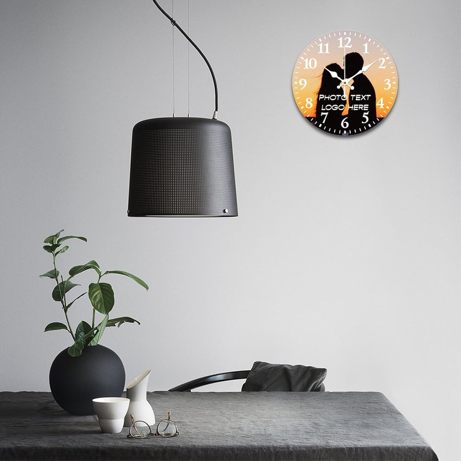 Personalized Clocks with Your Photo Text Logo, Customized PVC Wall Clock Non Ticking Company Home Decor, Gift for Mom, Couple, Friends, 11.8in