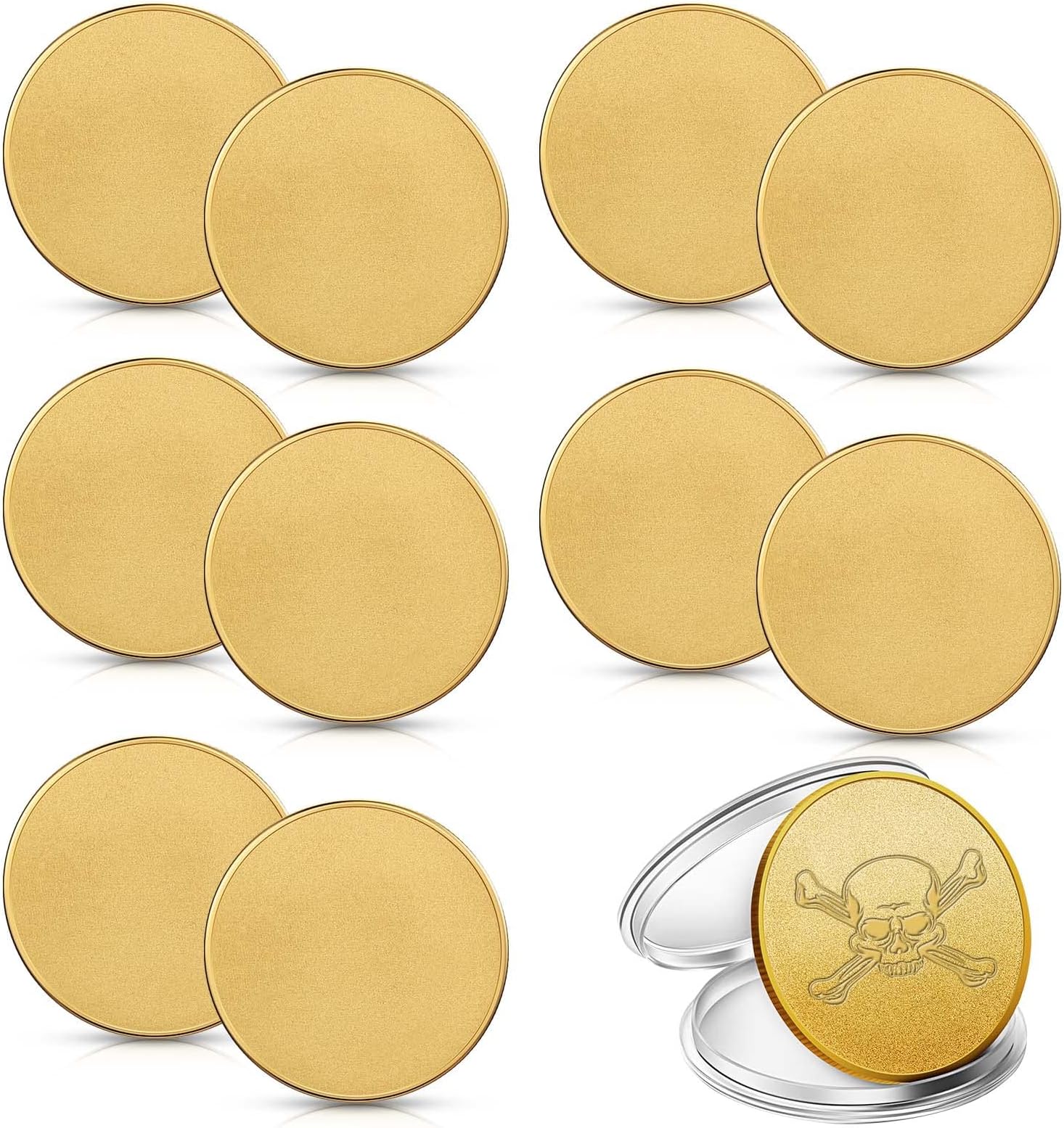 Yinkin 10 Pieces Blank Challenge Coin Laser Engraving Alloy Blank Coins Threaded Edged 40 mm with Acrylic Protection Box for DIY Crafts Birthday Travel Commemorative Collection(Gold)