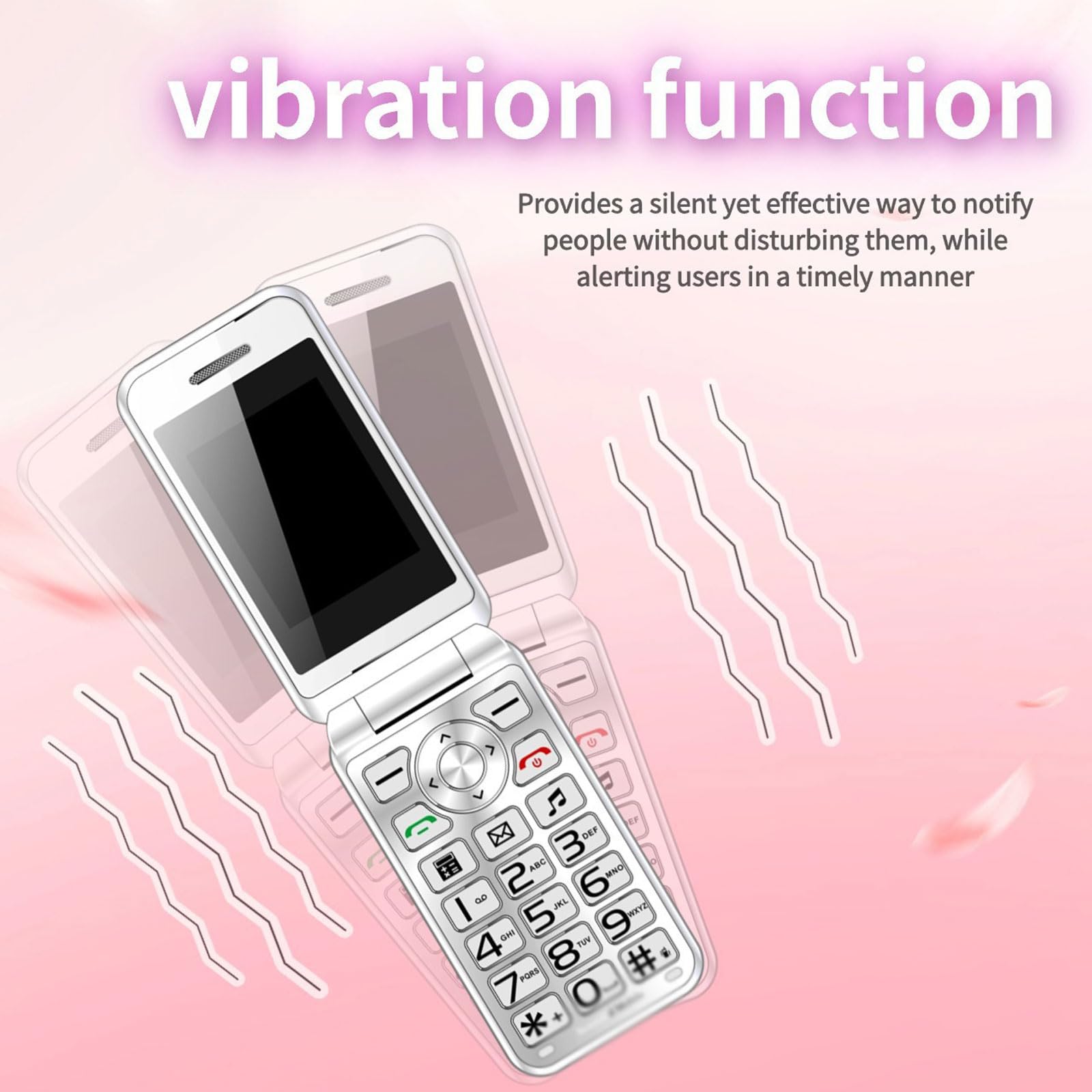 Telefon Komórkowy Osób Starszych Klapką, Telefon Komórkowy Dwiema Kartami SIM 2G Ekran 2,4 Cala Duży Przycisk/Głośna Głośność Czarna Lista Bateria 8800mAh Obsługa Muzyki, Wideo,Pink