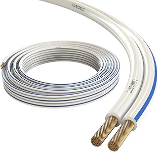 Lumonic Cables de Altavoz | 25m Blanco | 2X 0,5mm² CCA | Marcado Azul Cable de Altavoz HiFi | Línea Doble de Audio