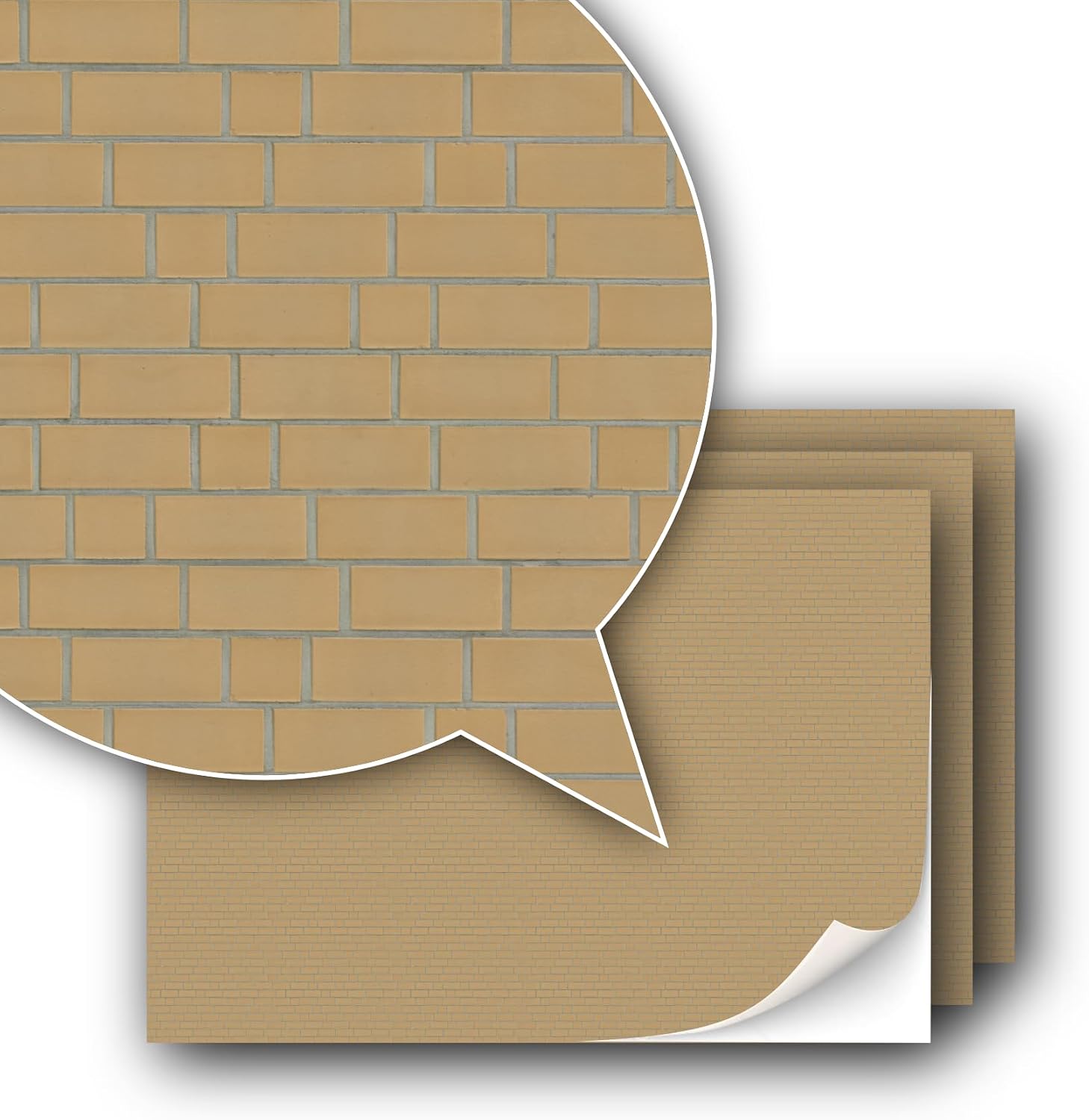 3 Sheets Self-Adhesive Decorative Film Wall Cladding for Model Making in Scale 1:87 Scale H0 (UK: 3.5 mm Scale) (Ochre)