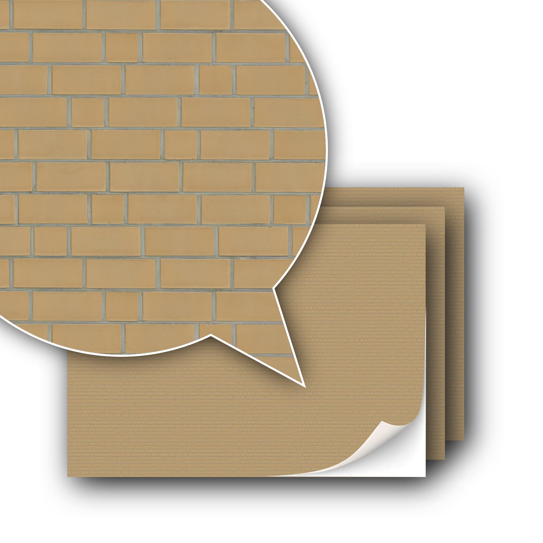 3 Sheets Self-Adhesive Decorative Film Wall Cladding for Model Making in Scale 1:87 Scale H0 (UK: 3.5 mm Scale) (Ochre)