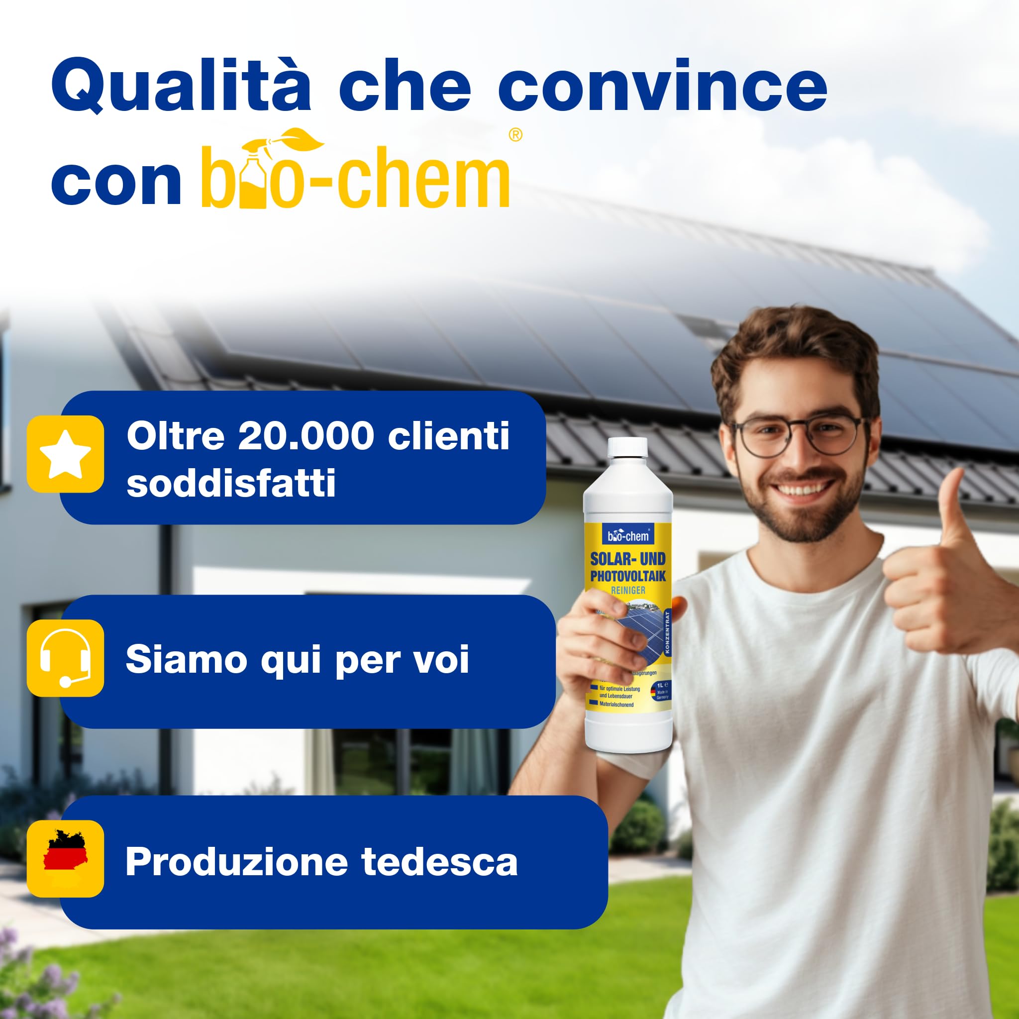 bio-chem Detergente per pannelli solari e fotovoltaici 5L | Diluibile fino a 1:20 – efficace in profondità e delicato sui materiali – Made in Germany