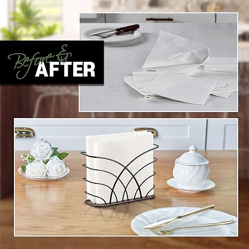 Vista 5 de Servilletero para mesa – Dispensador de servilletas vertical de hierro negro para servilletas de papel, dispensador de servilletas para cocina, P