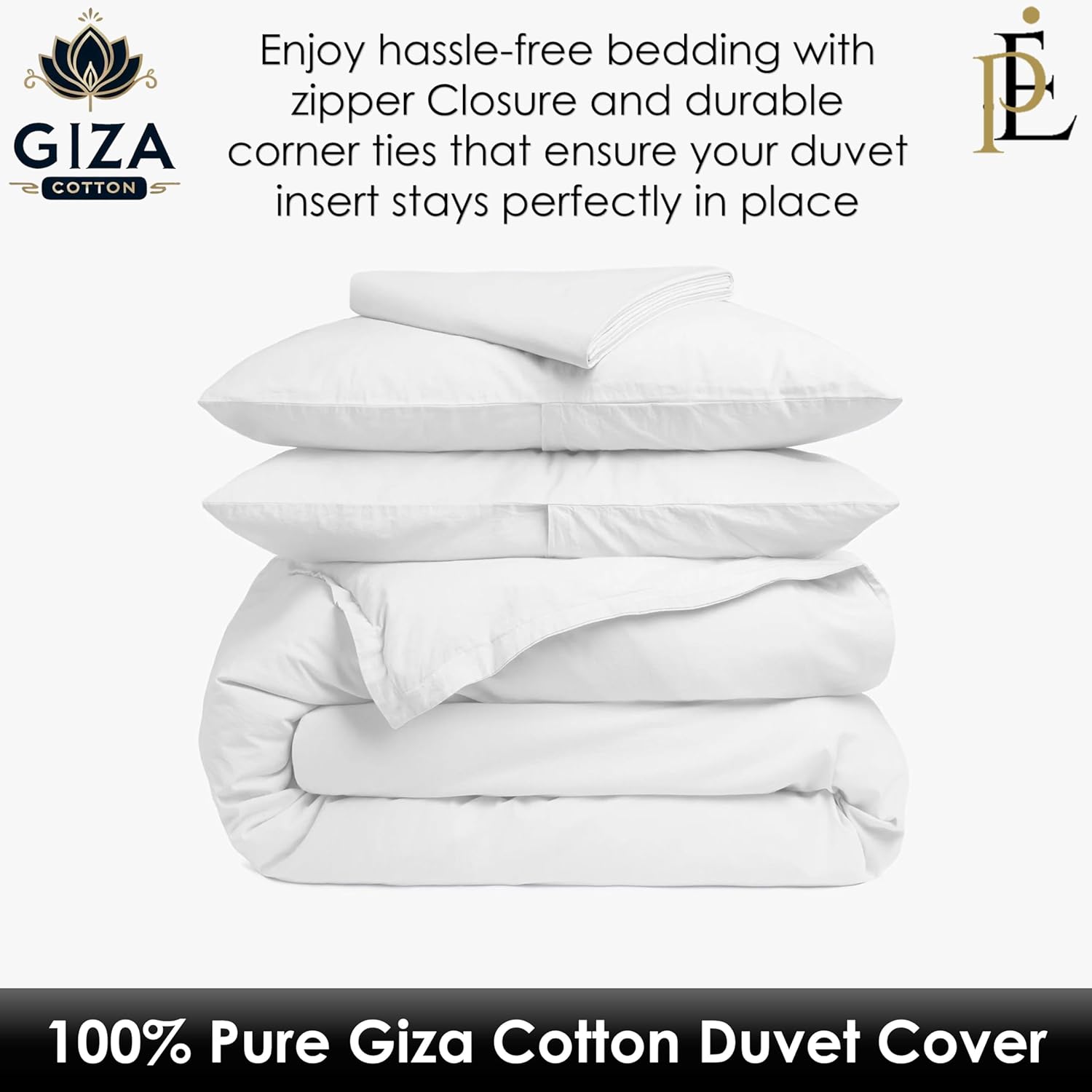 Percale Oversized King Duvet Cover – 1000 Thread Count 5-PC (1 Duvet Cover, 4 Shams) 100% Long Staple Percale Giza Cotton Comforter Cover, Zipper Closure, 4 Corner Ties - White Color
