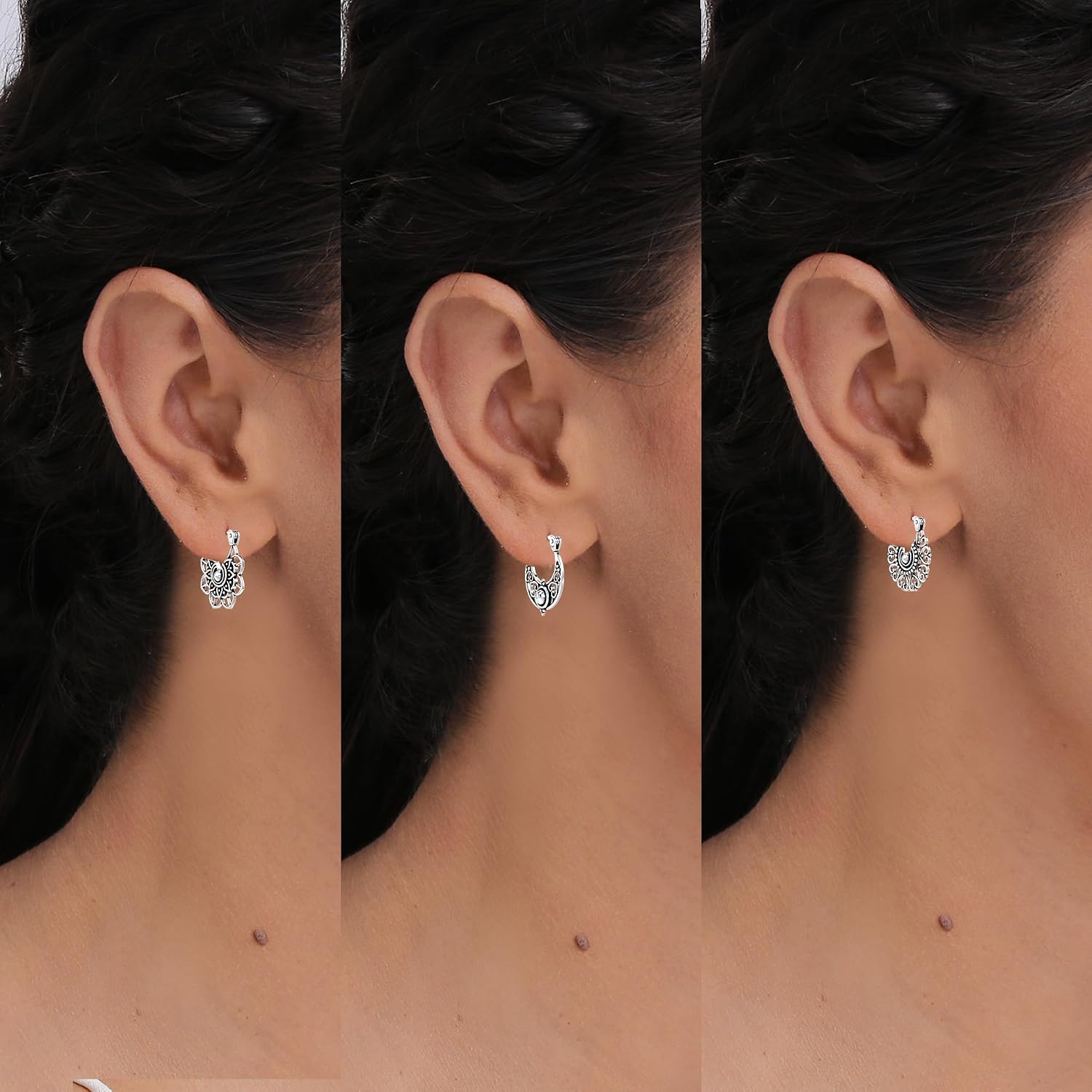 LeCalla 925 Sterling Silver Hoop Earrings | Earring Sets for Women | Set of 2 Pairs & 3 Pairs Balinese Hoops | Multiple Piercing Earring Sets for Women