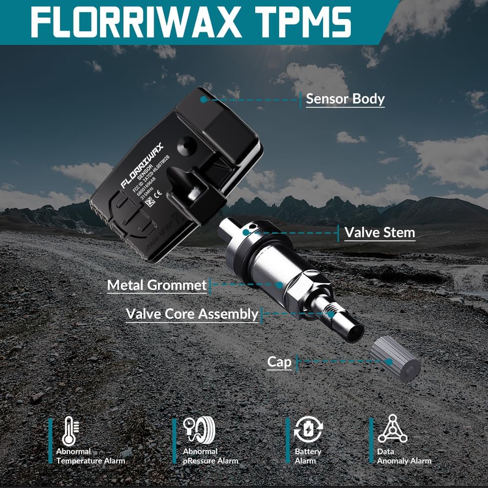 TPMS Sensor (4Pcs)-315MHz Tire Pressure Monitoring Sensors Compatible with Chrysler Dodge Jeep Hyundai Kia Mitsubishi. OE Replacement for Part Numbers #68078861AA, 56053036AA