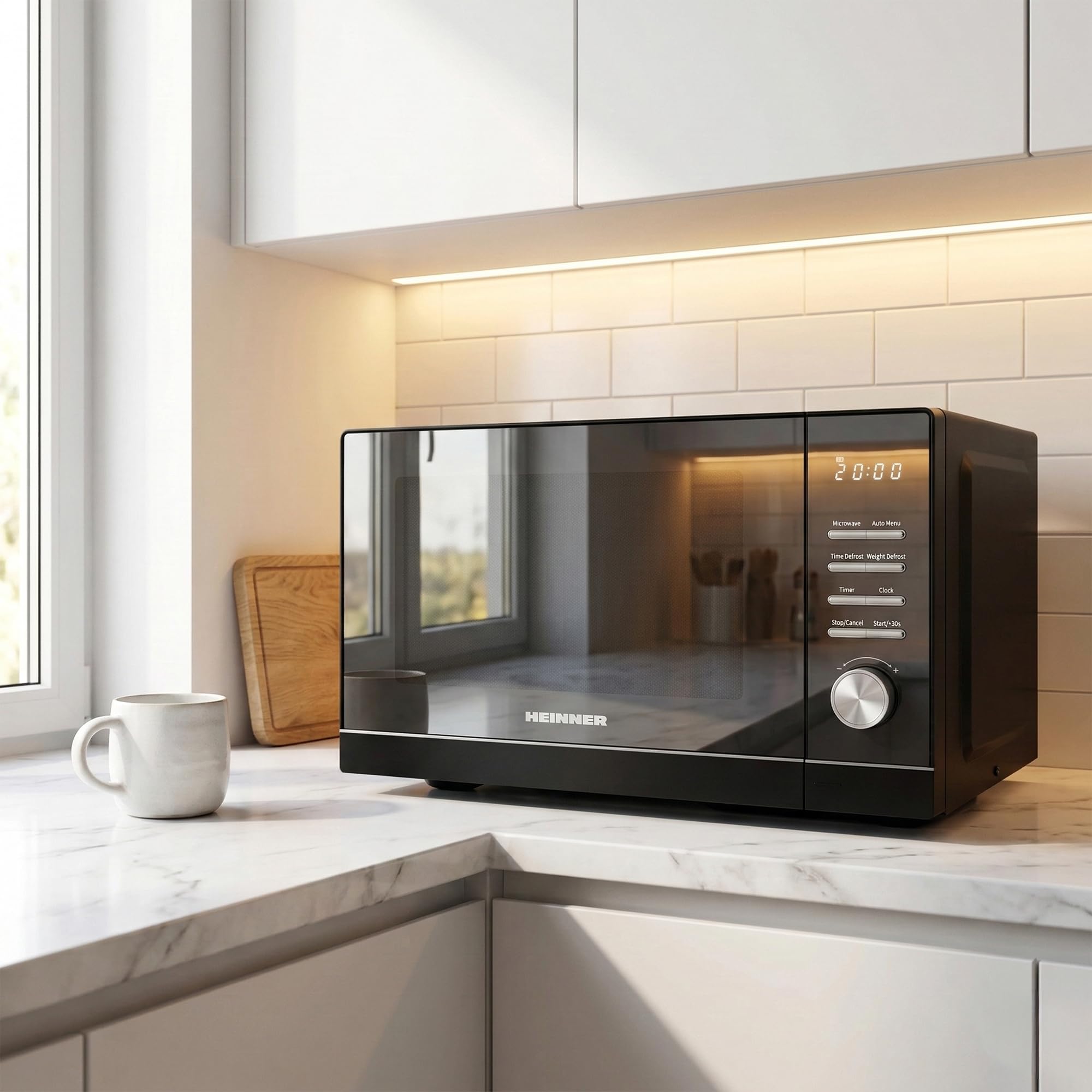 HMW-MD25DMRBK Mechanischer Mikrowellenherd, 25 l, 800 W Aufsatz-Mikrowelle mit 5 Leistungsstufen, Timer, Auftaufunktion, schwarzes Finish, 28,5 cm Drehteller, 3 Jahre Garantie (Mirror Black)