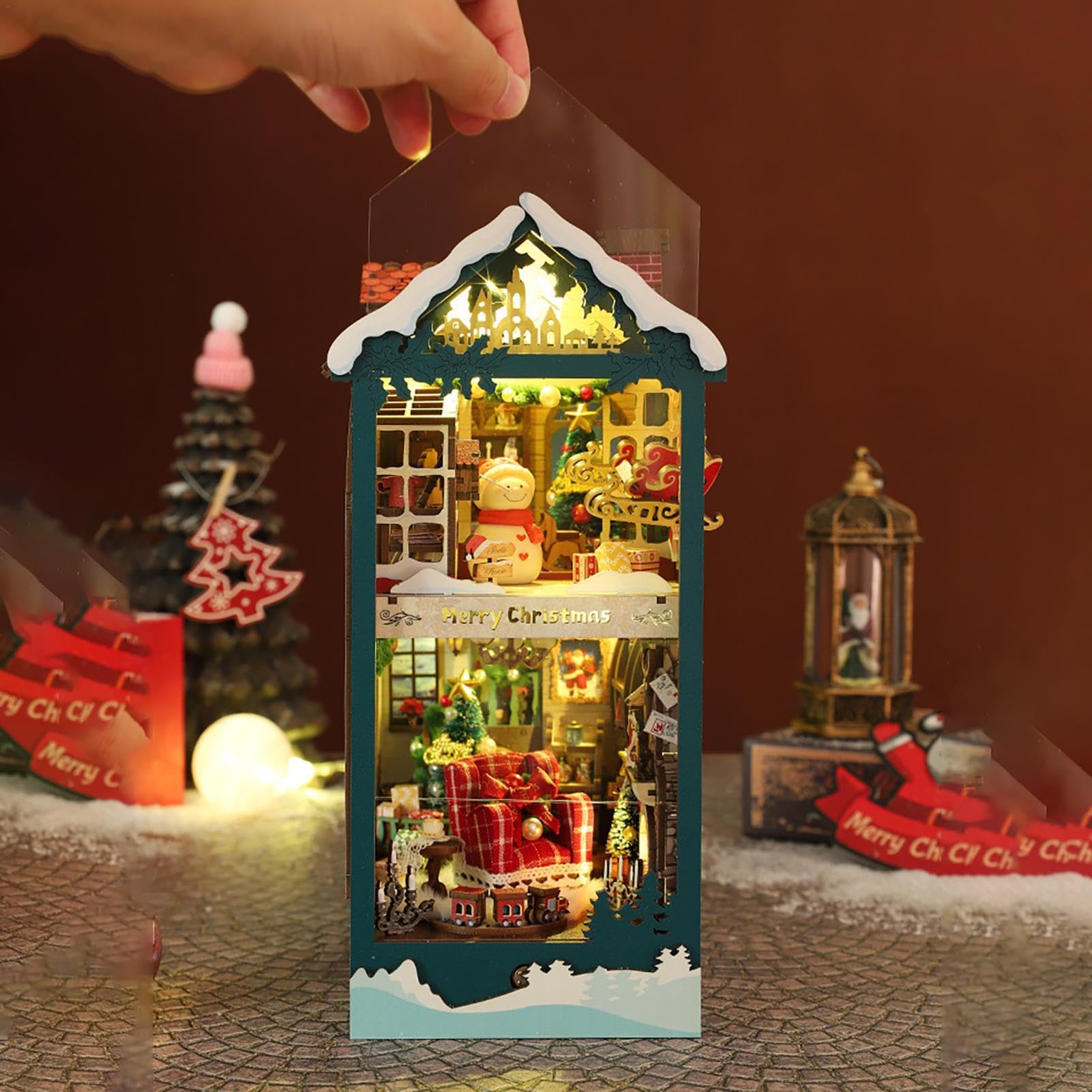 Kit Book Nook - Kit per libri Nook per adulti | Kit di artigianato per fermalibri puzzle in legno | Angoli di libri a tema natalizio | Kit d'angolo per il libro di Natale | Kit Diorama per adolescenti
