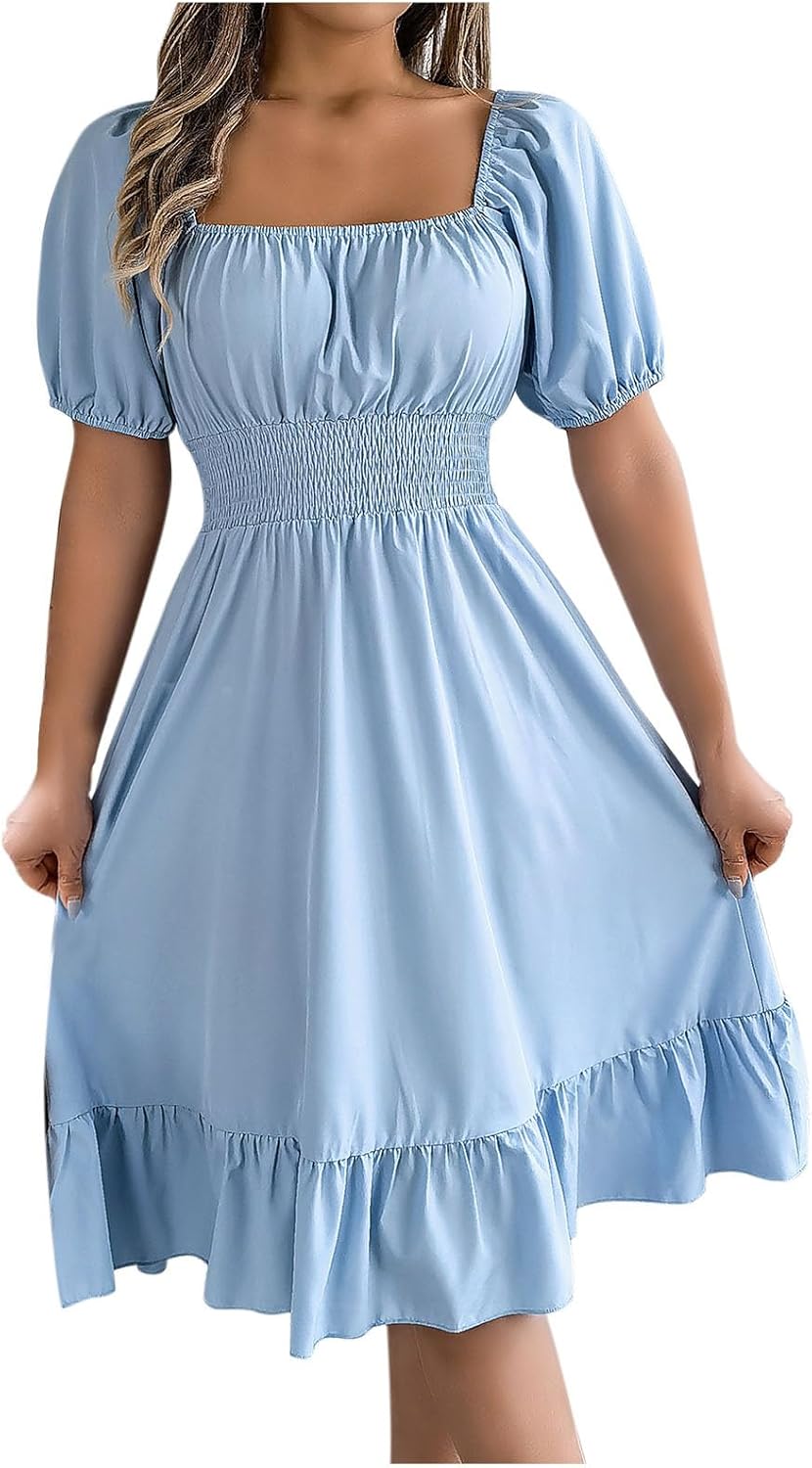 princess polly baby blue dress Chambray Buttoned Puff Sleeve Milkmaid Dress In BLUE