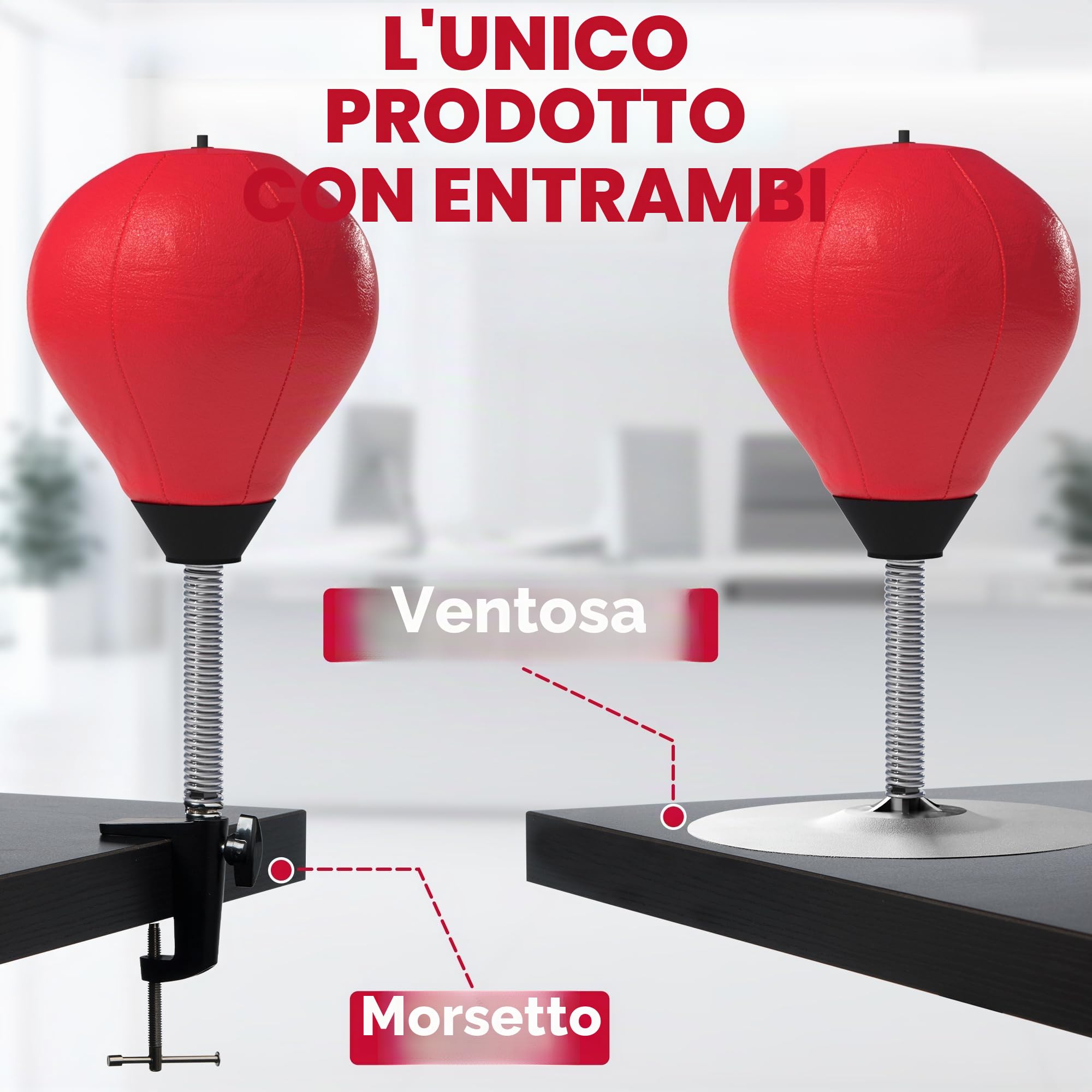Sacco da boxe da Scrivania Antistress – Giocattolo da Ufficio per Adulti, Ventosa Ultra Resistente, Palla da Boxe in Pelle PU con Molla, Idea Regalo Divertente Antistress