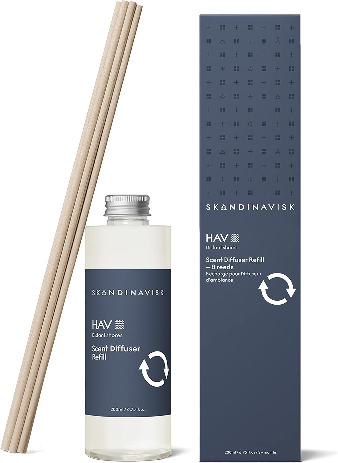 Skandinavisk HAV 'Sea' Reed Diffuser Refill with 8 Reeds. Lasts +3 Months. Fragrance Notes: Salt Spray and Sea Kelp, Hawthorn and Beach Rose. 6.75 fl. oz.