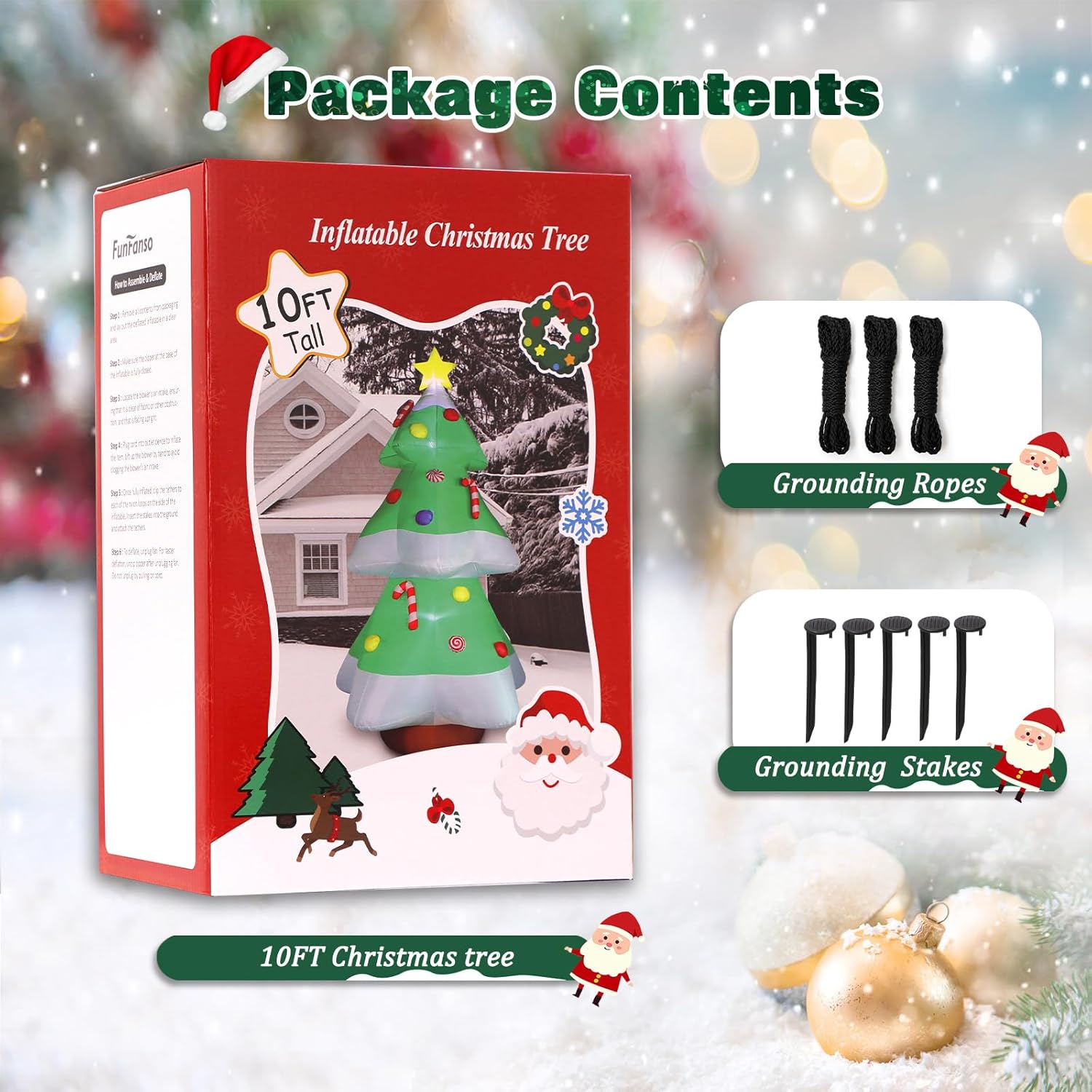 FunFanso 10 FT Christmas Tree Inflatables Outdoor Decorations with LED Lights, Giant Blow Up Christmas Tree Yard Decor with Star Treetop & Colorful Candy for Xmas Holiday Party Garden Patio Lawn Decor - Image 6