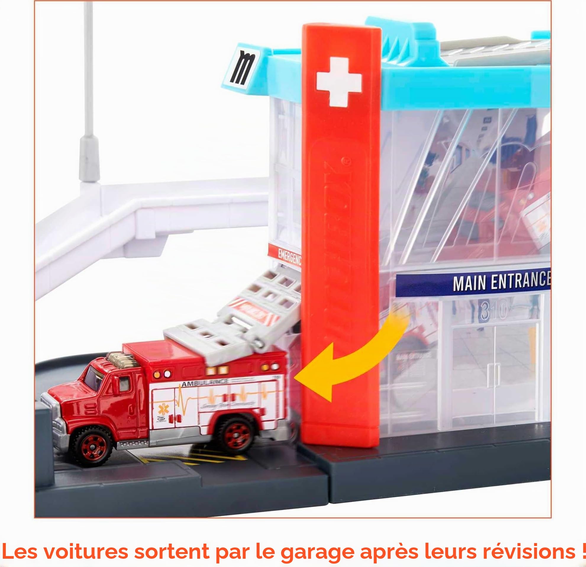 Matchbox Coffret Hôpital avec Véhicule Ambulance à l’ÉChelle 1/64, hélicoptère et Parking, Jouet pour Enfant dès 3 Ans, GVY83