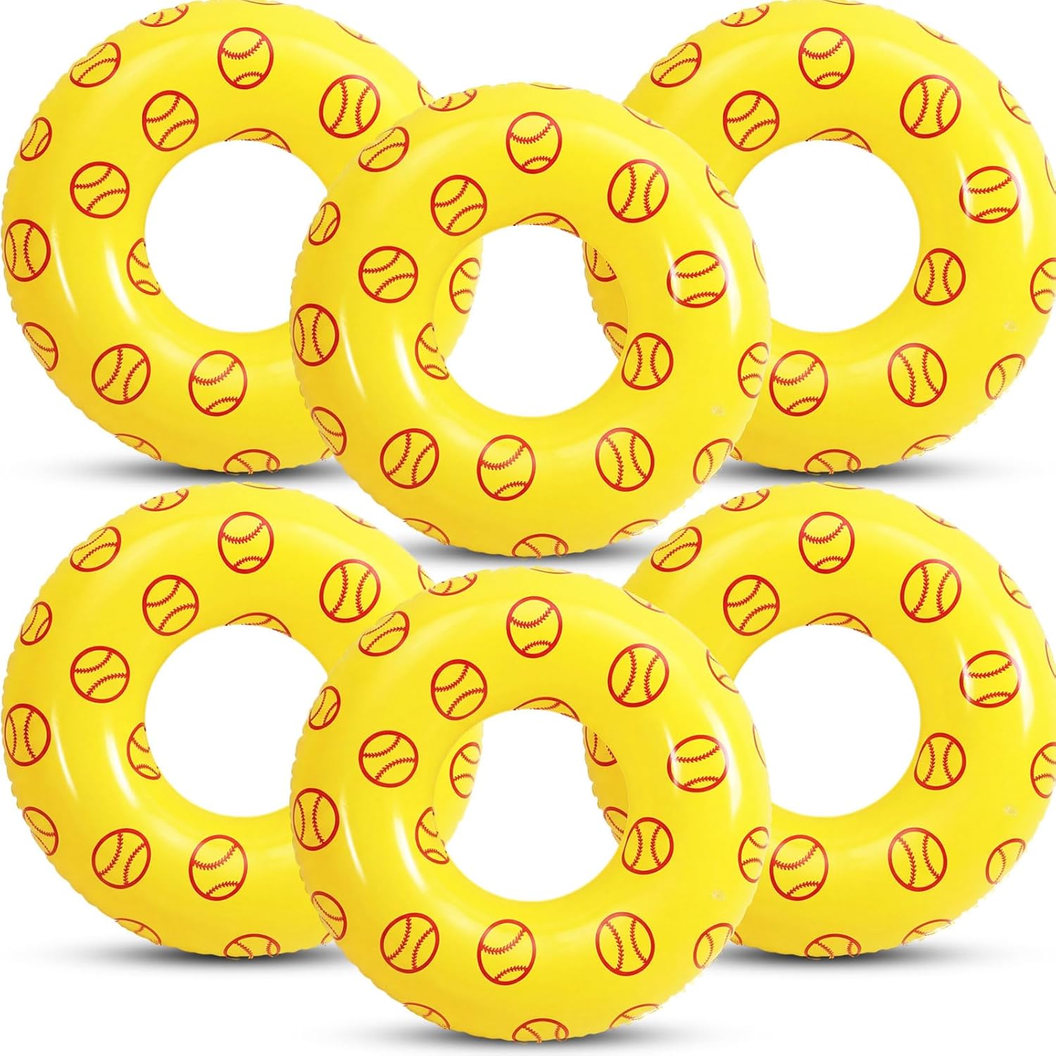 Hollowfly 6 Pcs 28 Inch Sport Inflatable Pool Ring Baseball Soccer Softball Floats Ring Inflatable Floats Swimming Pool Tubes Beach for Sports Party Birthday Decorations Supplies(Soccer)