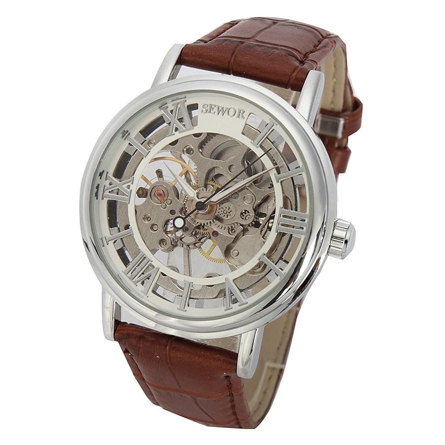 Vintage Style Clear Skeleton Manual Wind Mechanical Watch