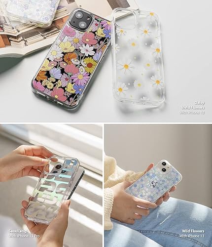 Miniatura 6 de Ringke Fusion Design - Funda compatible con iPhone 13, parte trasera dura transparente con panel de diseño floral para niñas y mujeres, a prueba de