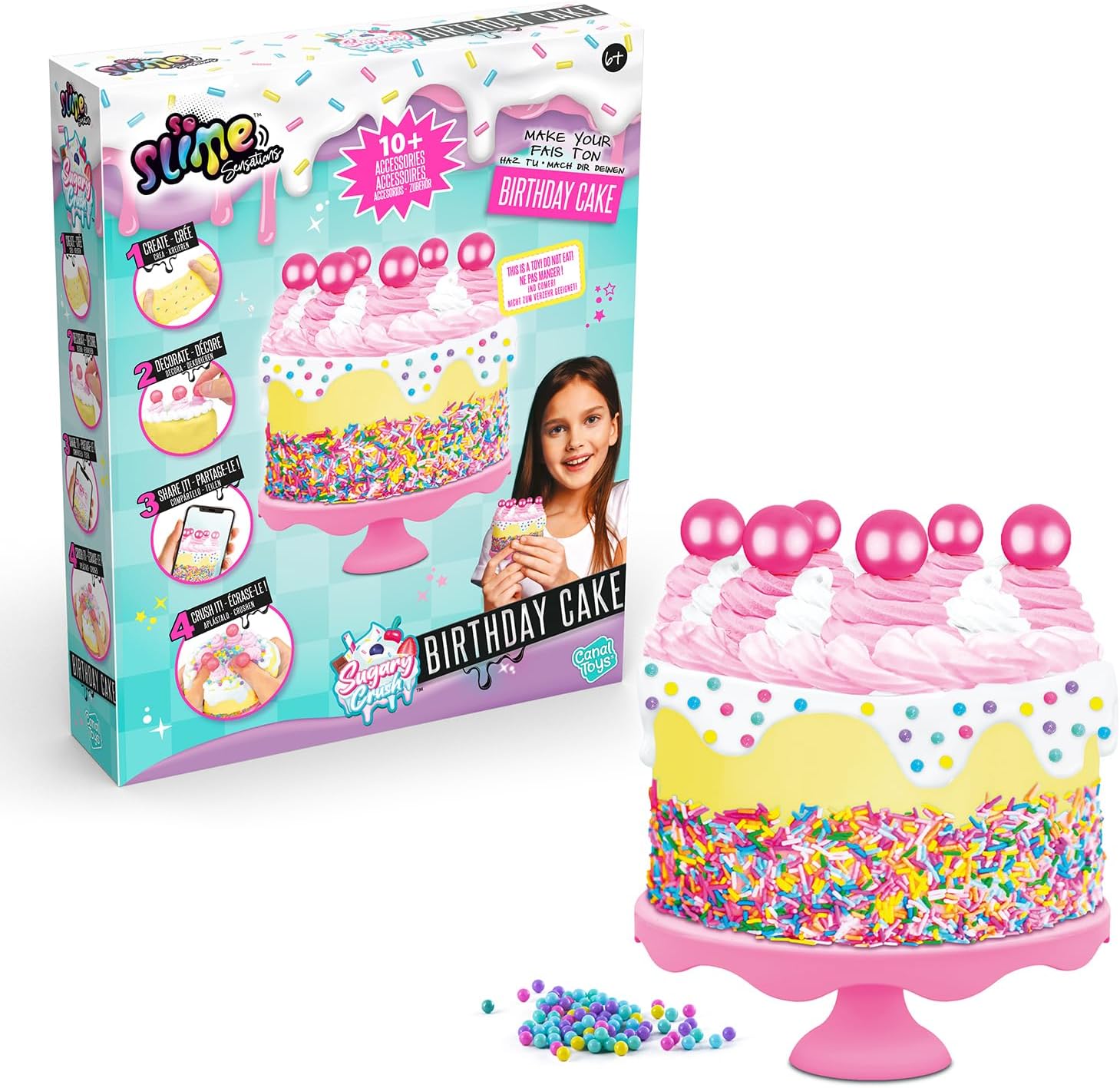 So Slime Sensations Sugary Crush Cake - Make Fun Slime Treats - Includes All You Need to Make a Cute Custom Cake Out of Different compounds - 6+