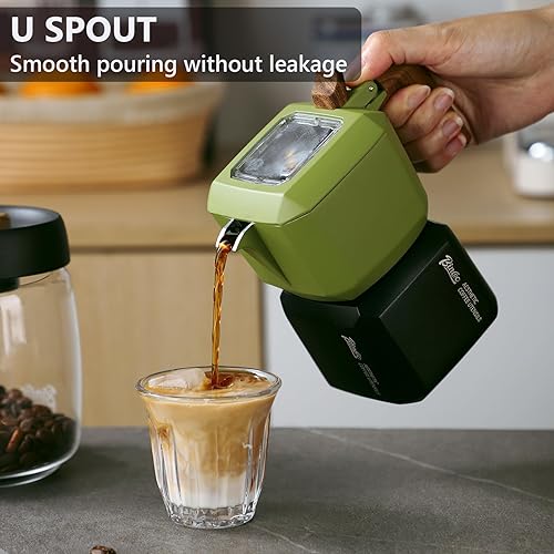 Miniatura 3 de Bincoo Máquina de café expreso para estufa, 2 tazas, cubo creativo, olla Moka Moka de doble válvula, olla italiana con papel de filtro (verde-negro)