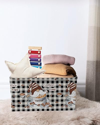 Miniatura 7 de Qumstemily Cesta de almacenamiento para organizar estantes, cajas de almacenamiento plegables con asa, gnomos, granos de café, blanco y negro, cesta