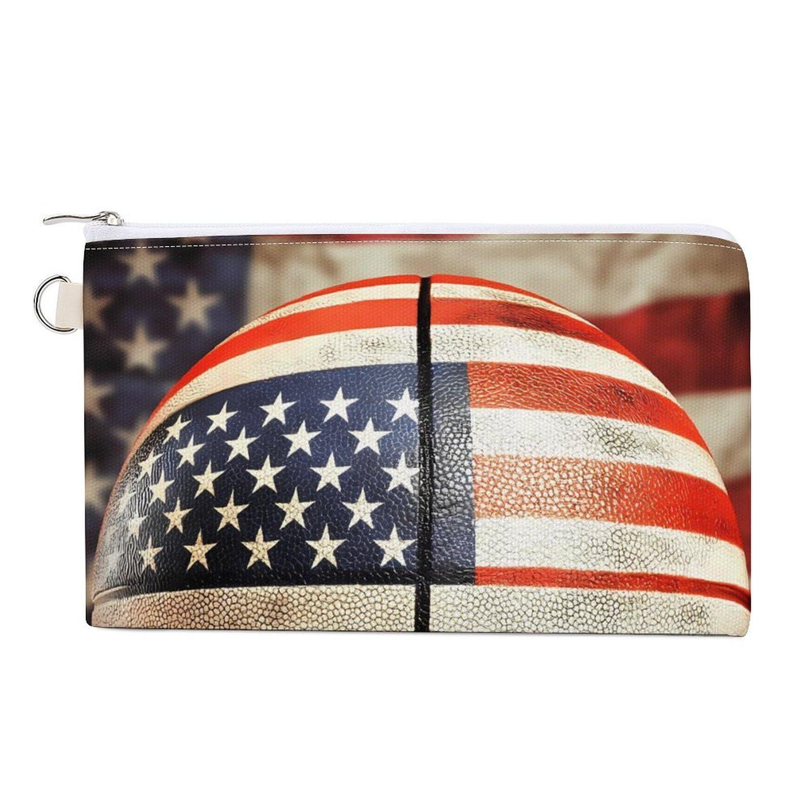USA Flag Basketball Coin Purse Canvas Change Pouch Portable Pocket Wallet Mini Storage Bag with Zippered Keychain