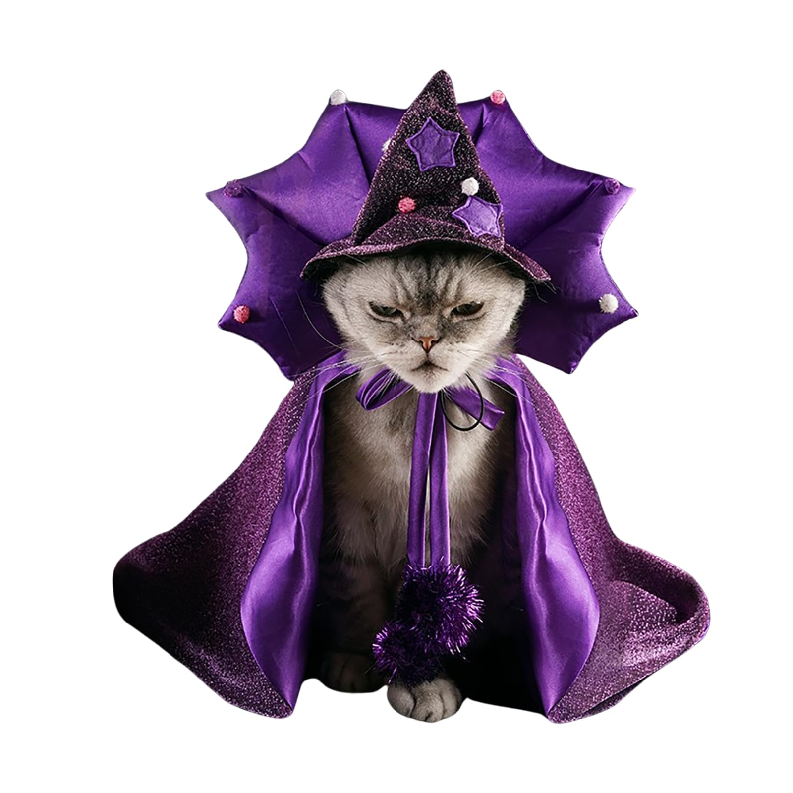 BT Bear Dog Halloween Costume,Dog Cosplay Wizard Cloak Cats Witch Cloak Cape Pet Halloween Wizard Hat Cloak for Cats Puppy Small Dogs Medium Dogs