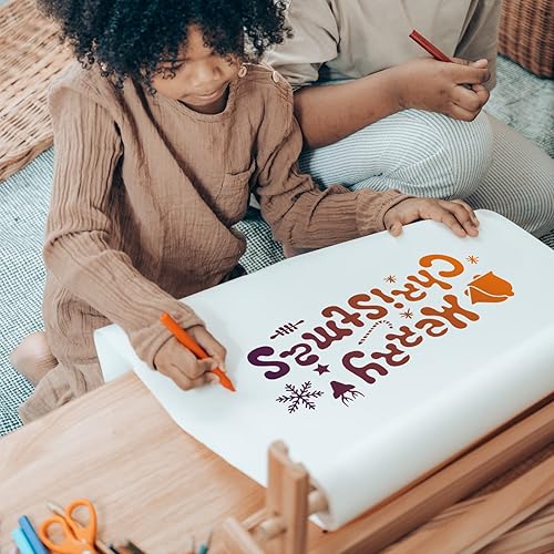 Miniatura 8 de EXCEART 6 hojas de plantillas de huellas de Papá Noel de Navidad, plantillas de pintura huecas para piso, madera, ventana, pared