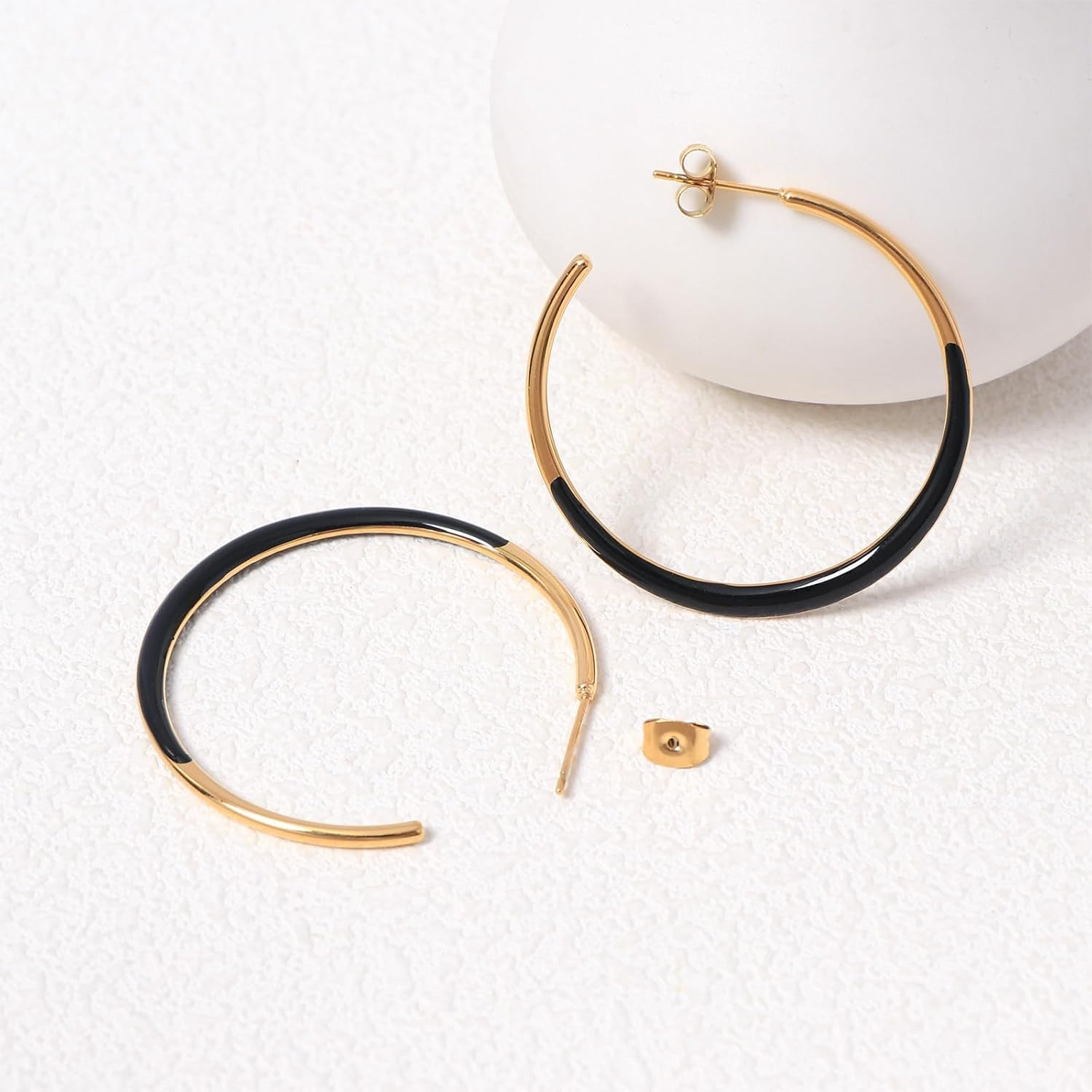 Enamel Hoop Earrings for Women 18K Real Gold Plated Hypoallergenic C-Shaped Earring Colorful Enamel Jewelry Valentine's Day Gift for Wife Girlfriend - Image 2