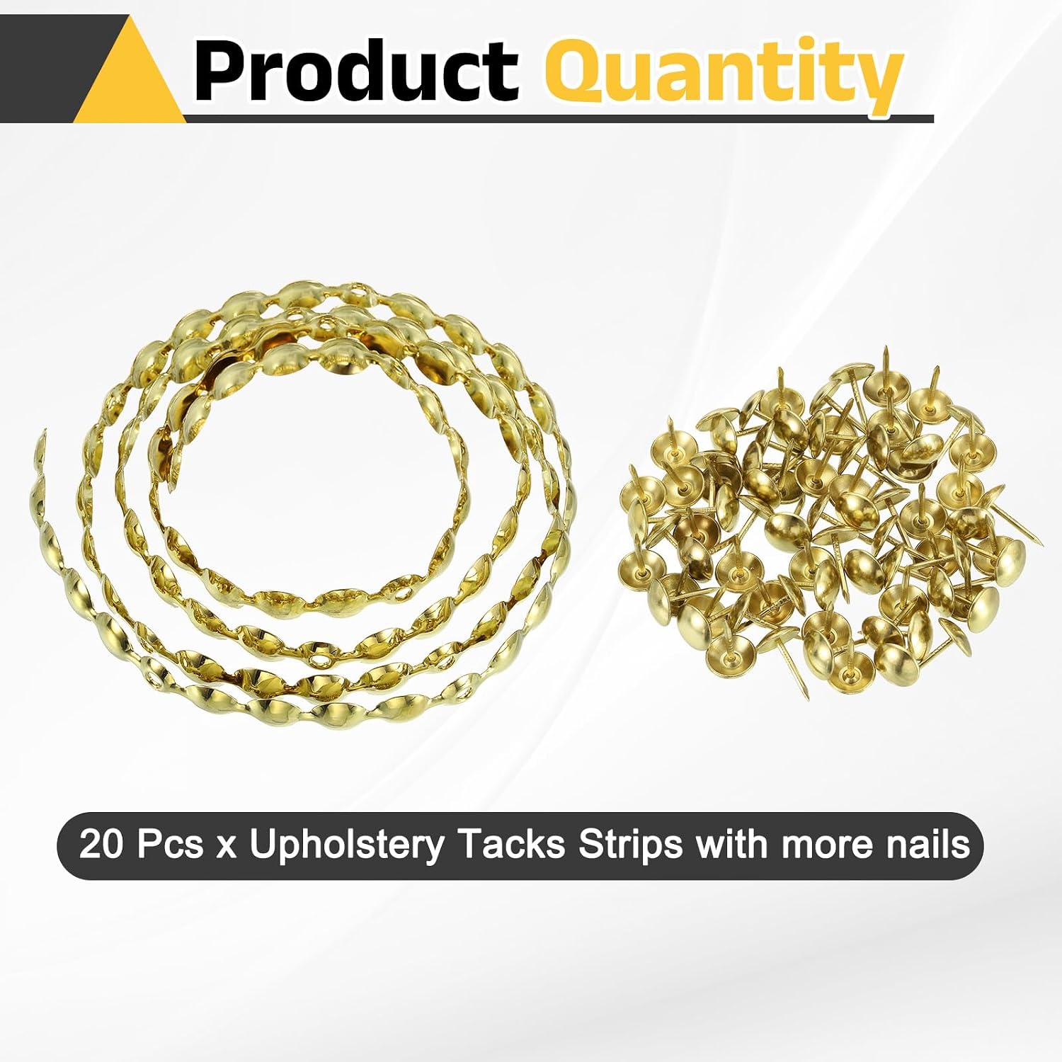 uxcell Upholstery Nailhead Trim, 20 Meters Glossy Upholstery Tacks Strips, Decorative Nail Trims with Nails for Sofa Headboard, Chair DIY Furniture Accessory (11mm Gold)