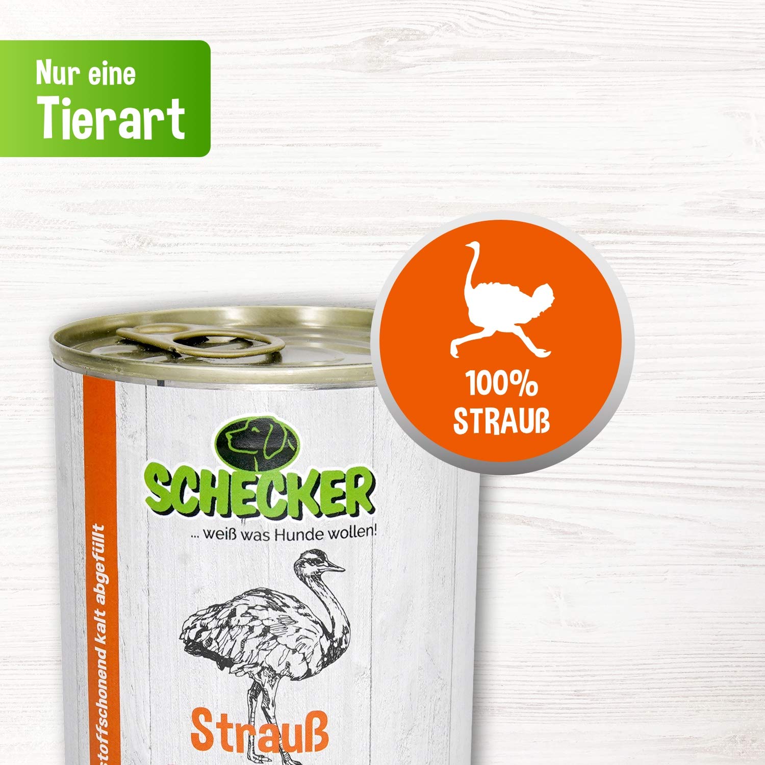 Schecker Nassfutter - Strauß Pur - getreidefreies Hundefutter - Dosenfutter - Strauss - 24 x 410 g