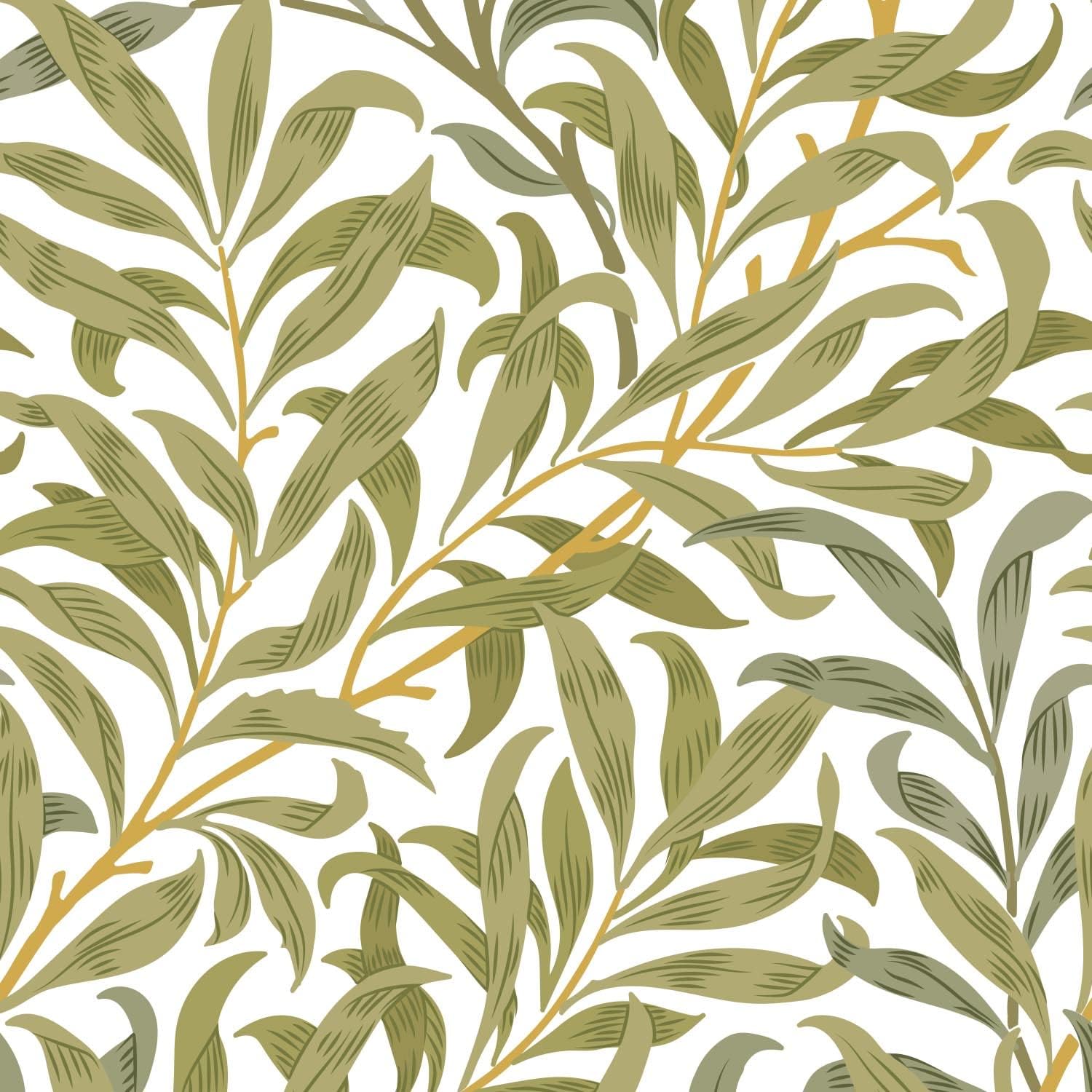 Peel & Stick Wallpaper, William Morris Willow Bough, Self-Adhesive Removable Wallcovering, Residential Wall Murals by Green Planet (26"W x 150"H)