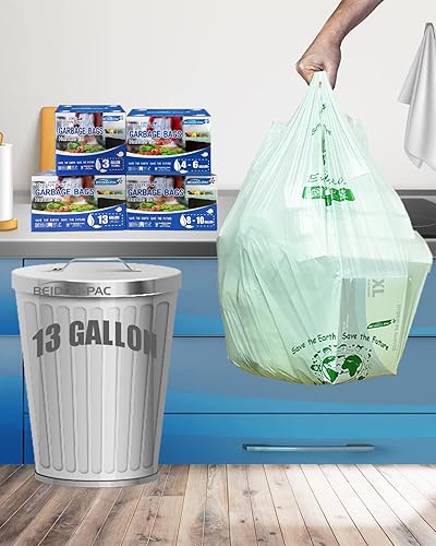 Miniatura 4 de BEIDOU-PAC Bolsas de basura compostables de 13 galones, 60 unidades, bolsas de abono altas para cocina con asa, resistentes bolsas de basura