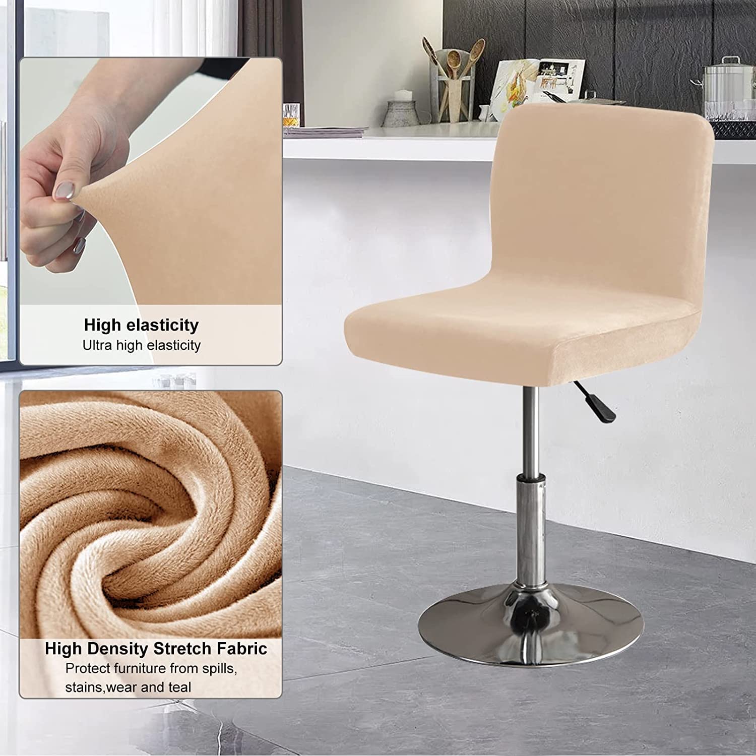 Velluto Fodere Sedia Sgabello con Schienale Coprisgabelli Cucina 2/4/6 Pezzi Fodera Coprisedia sgabelli Bar Elasticizzati girevoli Universale Copertura Sgabello Quadrato Bar,G,Set of 4