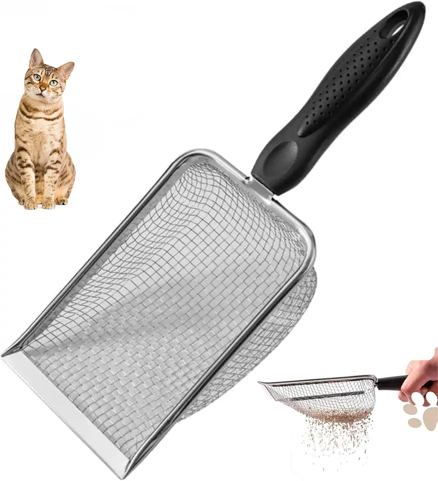Pá Coletora de Fezes De Gato | Pazinha Higiênica De Areia Para Gatos | Peneira de Areia Para Gatos e Substratos | Colheres de areia | Peneira para Animais | Aço Inox, Qualidade Premium