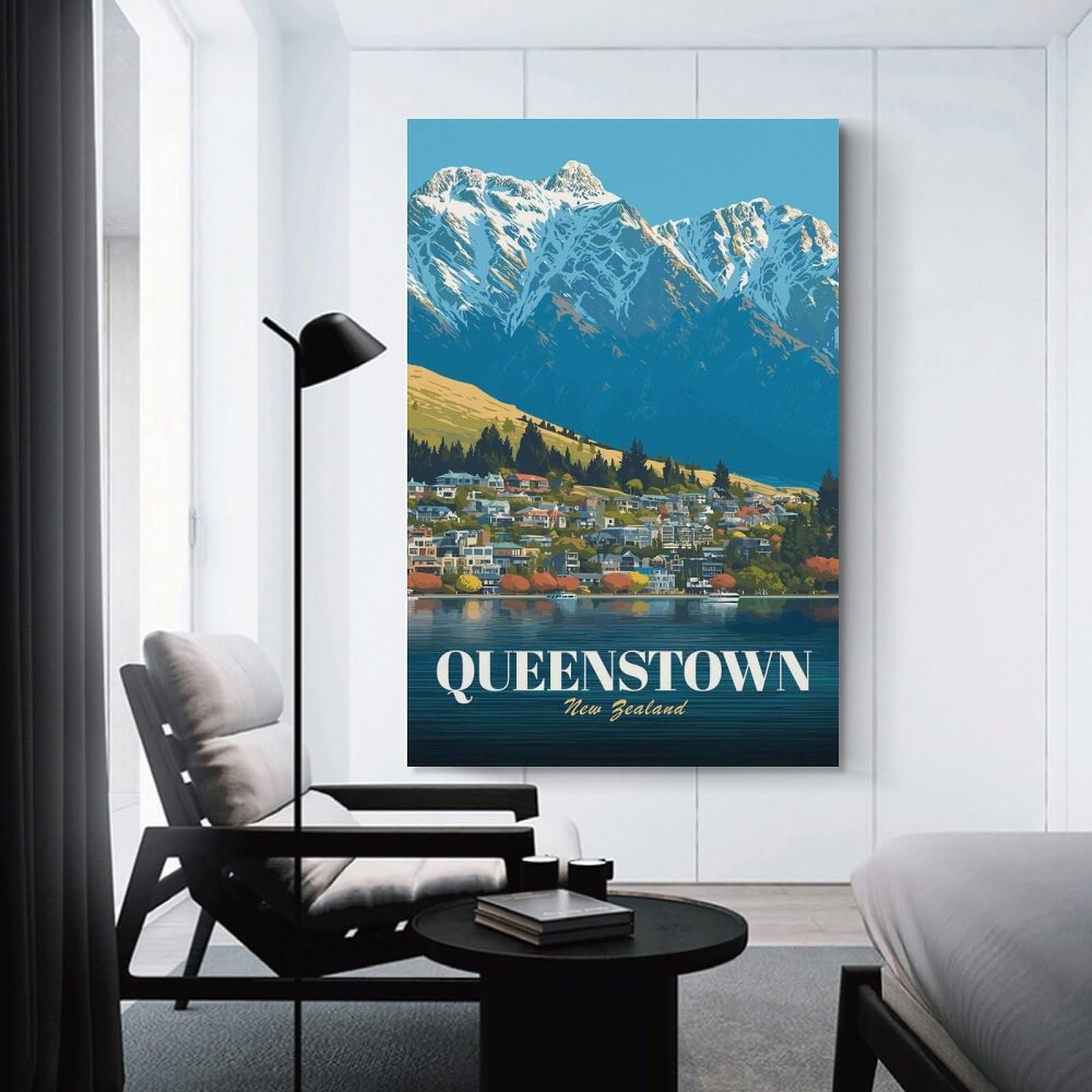 Junmoney Queenstown New Zealand Vintage Decorative Canvas Print, 16x24inch(40x60cm), for Gallery Wall Decor And Room Displays, Wall Decor Suited to Curated Displays