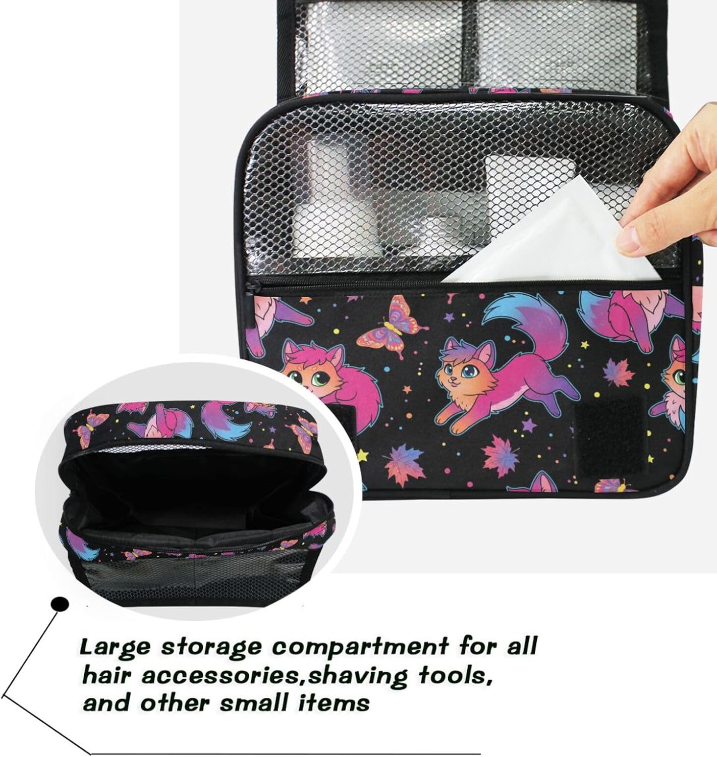 MNSRUU Hanging Toiletry Bag Purple Psychedelic Wind Also Fox Makeup Bag Travel bag for Toiletries Portable Toiletry Organizer Bags Toiletry Bag for Women Men, Travel-Essentials Toiletry Bag