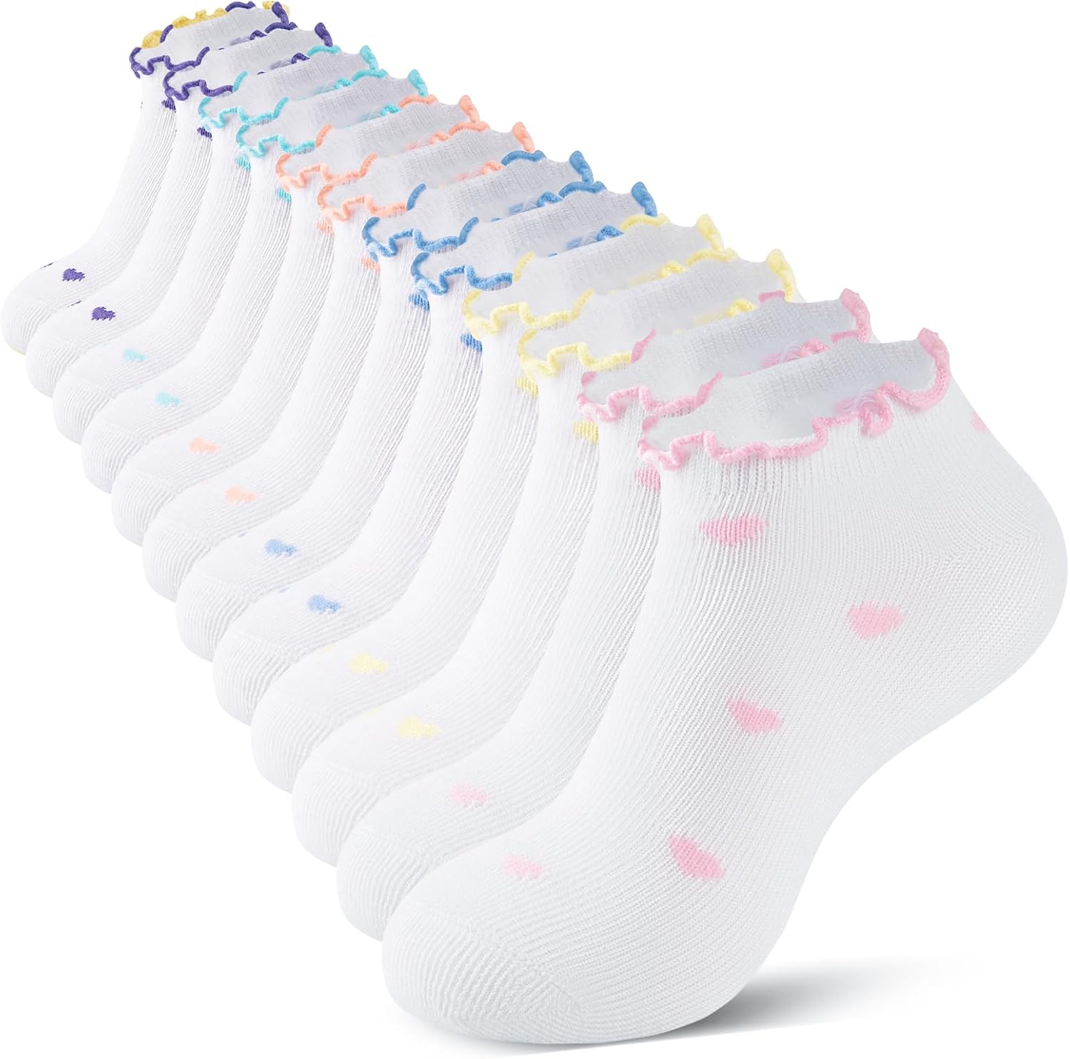 Comfoex 12 Pairs Girls Colorful Ankle Socks Lightweight Socks for Kids 4-7 7-10 Years Old With Cushioned Sole