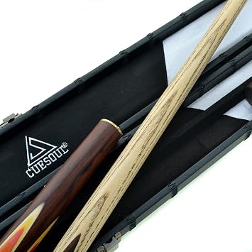 CUESOUL 57 3/4 Jointed Snooker Cue Hand-Spliced with 2 Extensions Packed in Leatherette Cue Case