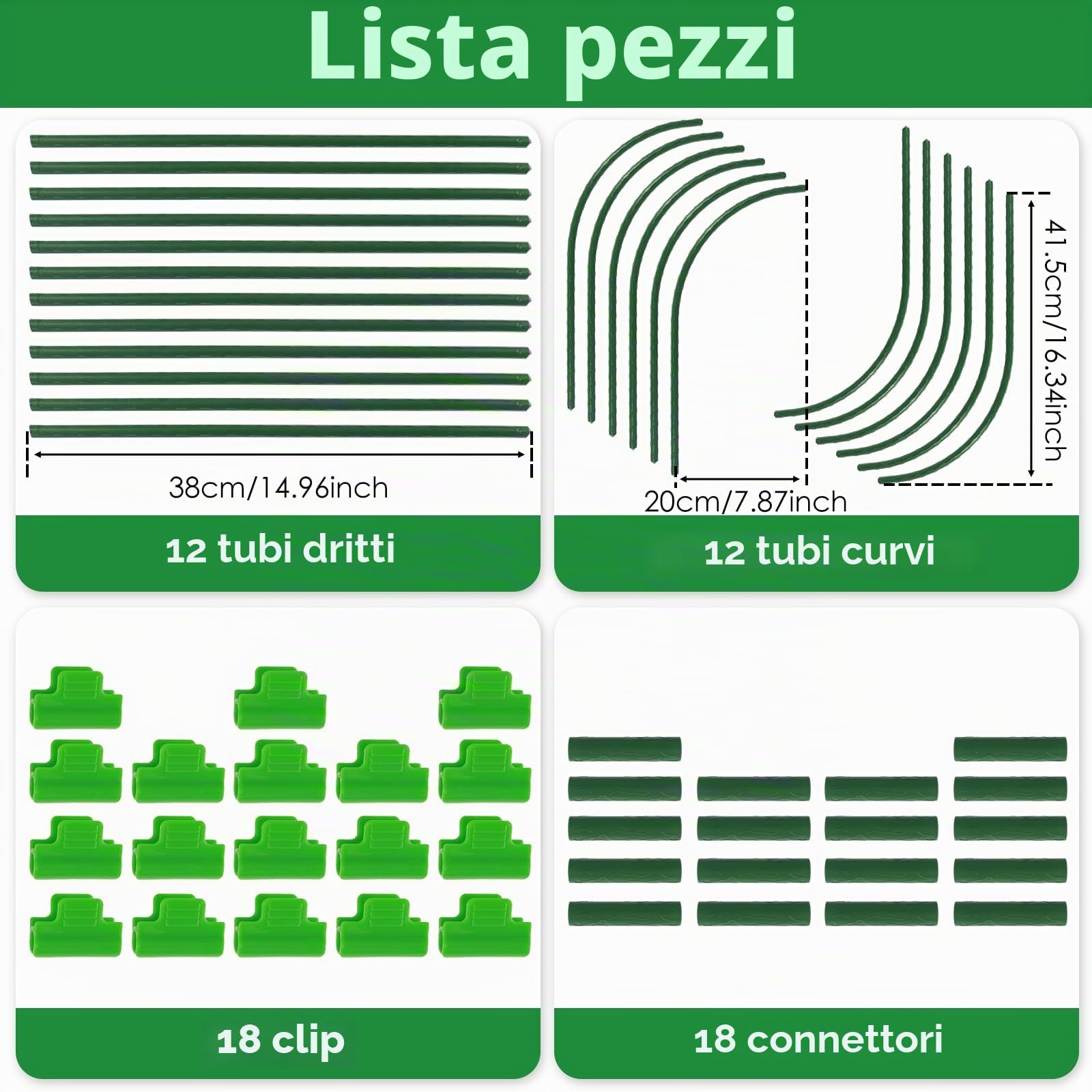 60 cerchi per serra per aiuole rialzate, kit tunnel con 18 clip, telaio rimovibile in fibra di vetro da 43 cm, telaio a cerchio da giardino antiruggine per rete da giardino
